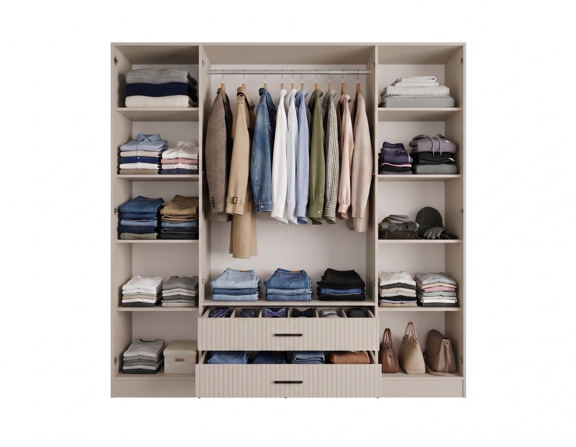 OTTO home Kleiderschrank »TERRIK,  modern mit viel Stauraum & geriffelter Struktur, Spiegel« B/H/T ca. 200/200/60,  Schrank mit 11 Fächern, Kleiderstange, 2 Schubladen, Made in EU