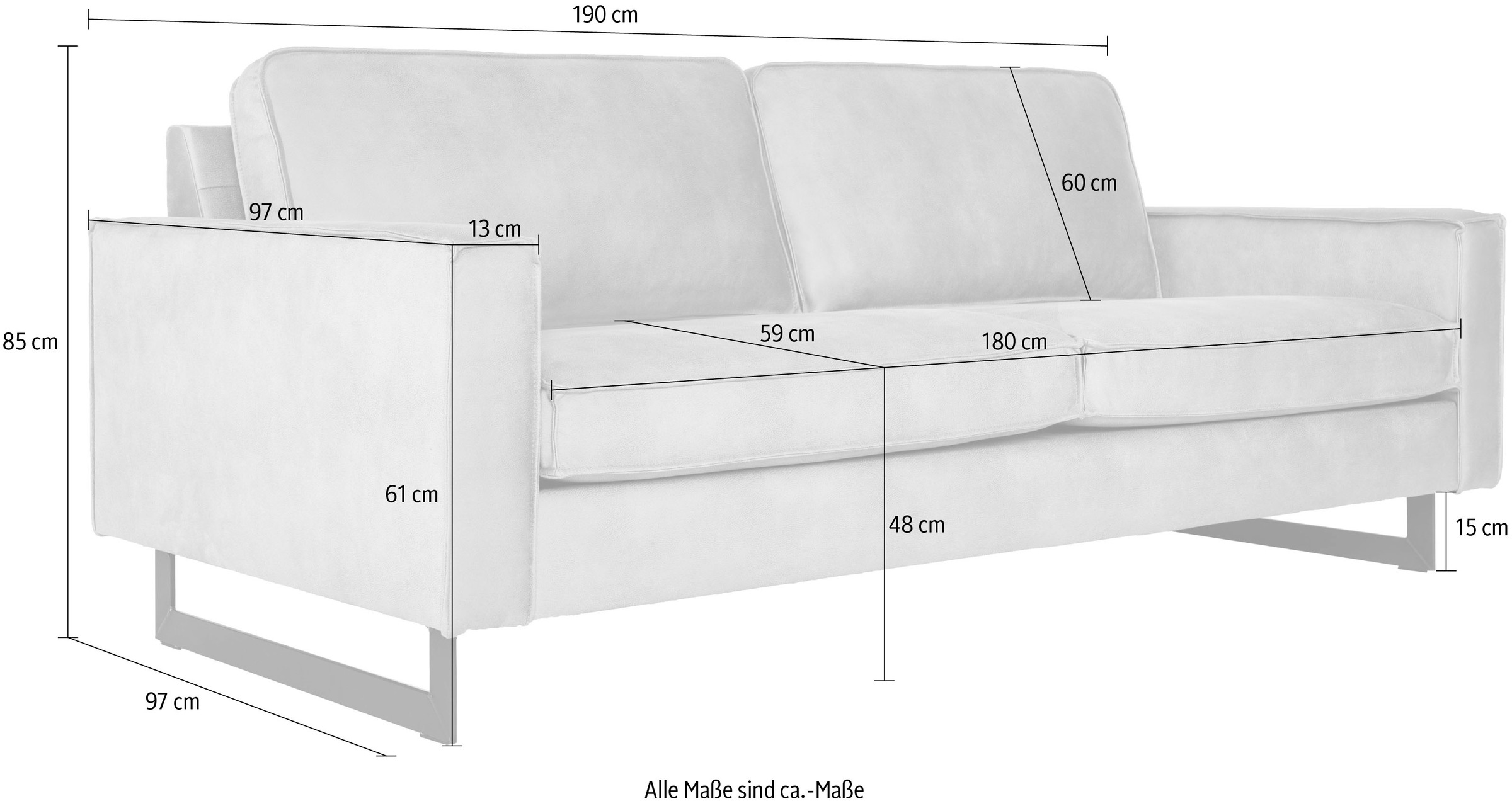 Home affaire 3-Sitzer »Pinto, 206 cm, Cord, Chenille, Lederoptik« mit Keder, schwarze Metallfüße, Wellenunterfederung