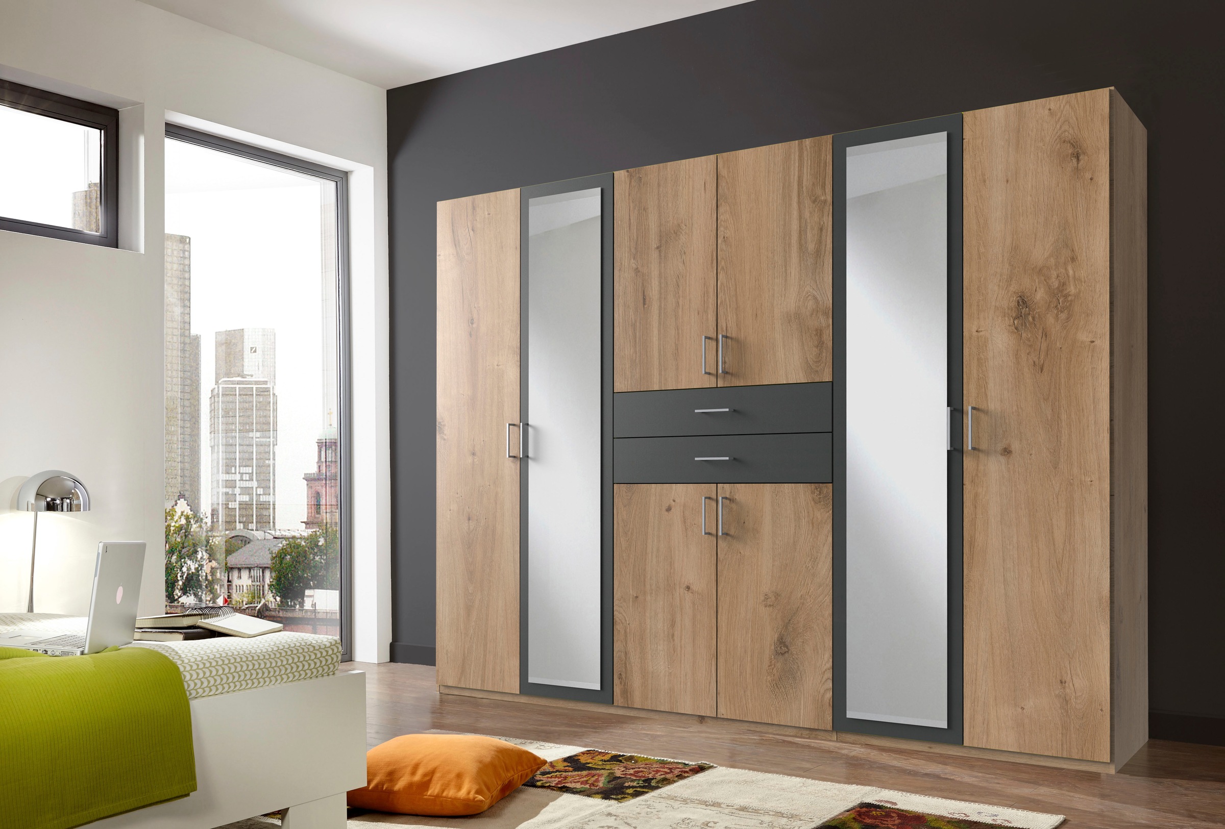 Wimex Kleiderschrank »Diver Drehtürenschrank mit Spiegel, 180, 225 o. 270cm breit«, Bestseller Schlafzimmerschrank wahlweise 3 Innenausstattungen