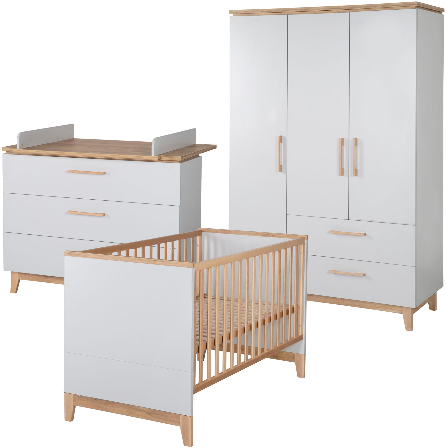 Babyzimmer-Komplettset »Caro«, (Set, 3 tlg., Kinderbett, Schrank, Wickelkommode), mit...