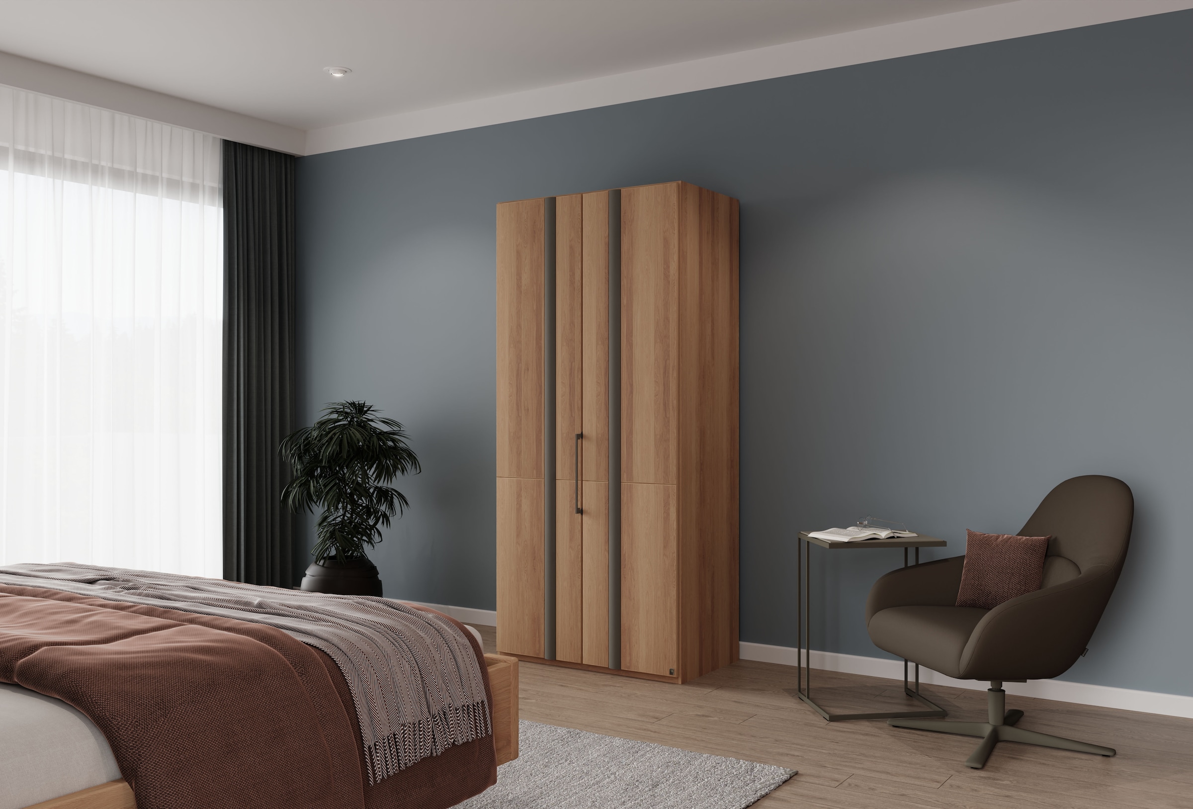 Musterring Drehtürenschrank »Sorrent, Kleiderschrank, teilmassiv Eiche« mit Türdämpfern, in 5 Breiten & 2 Höhen, extra Böden, MADE IN GERMANY,  Türen in Eiche massiv mit Absetzung in Schiefer, verschiedene Maße