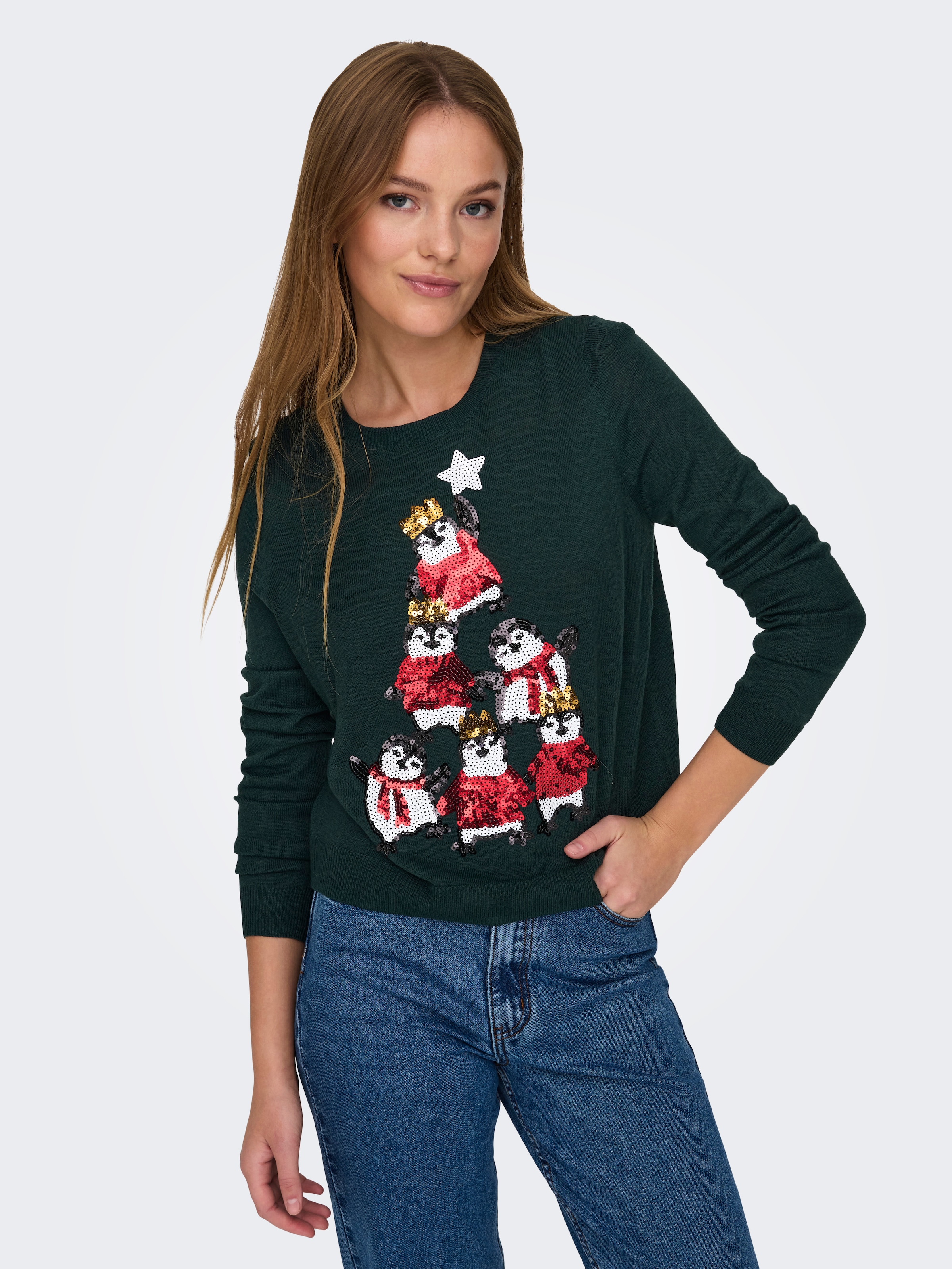 ONLY Weihnachtspullover »ONLXMAS PENGUIN TREE LS O-NECK RP KNT«