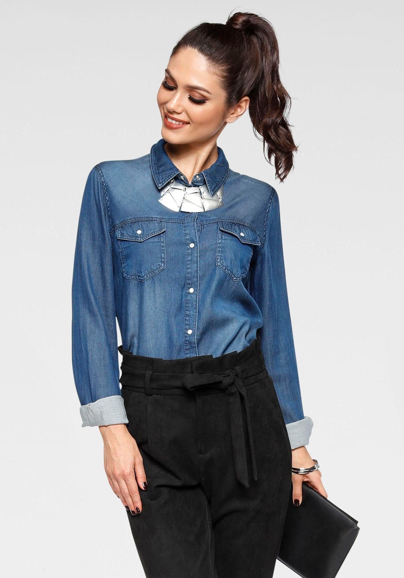 Vila Jeansbluse »VIBISTA« in leichter Used-Waschung