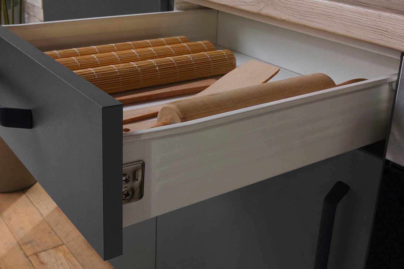 wiho Küchen Küchenzeile »"Simi", wahlweise mit E-Geräten, mit verstellbaren Füßen«, Soft-Close-Funktion in Schubkästen und Auszügen, Breite 220 cm