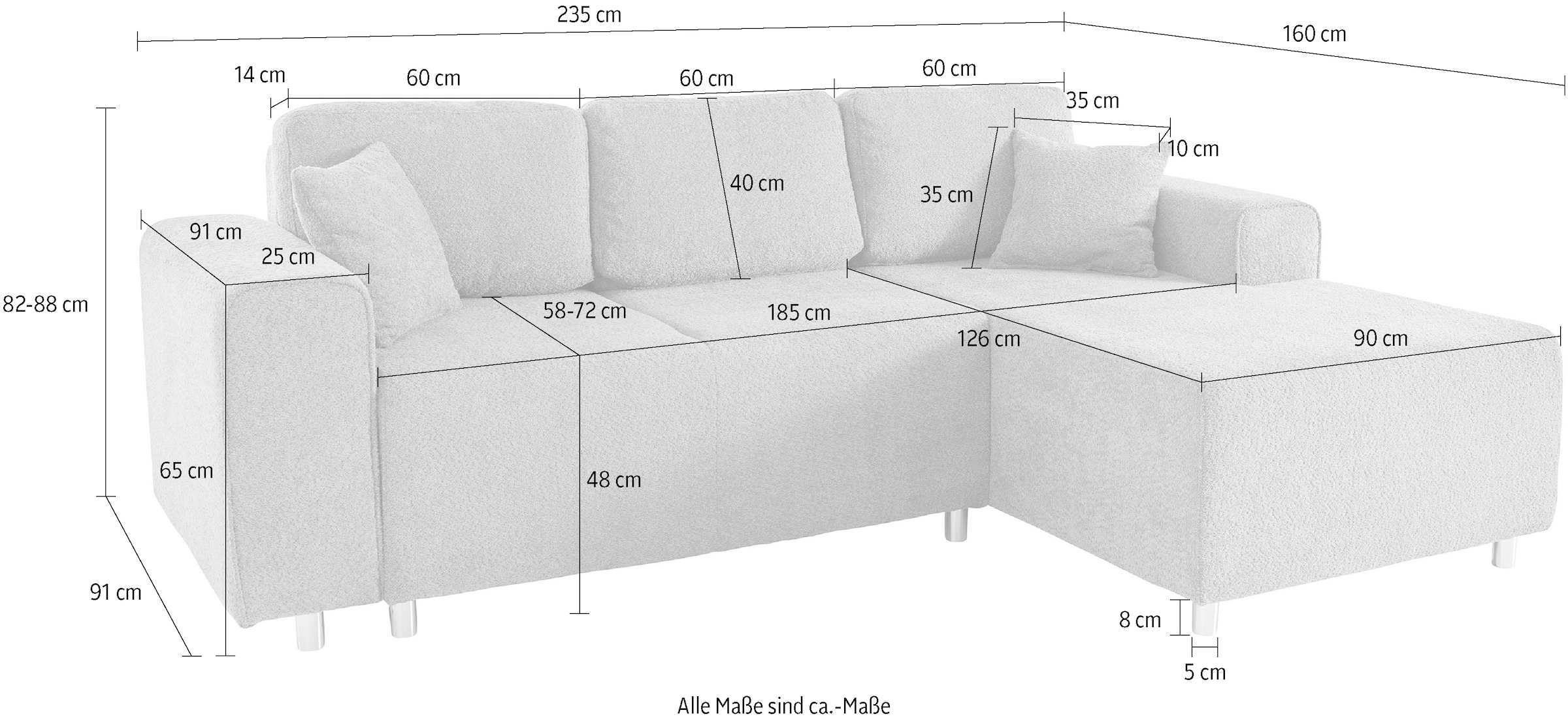 Guido Maria Kretschmer Home&Living Ecksofa »Györ«, L-Form, wahlweise mit Bettfunktion und Bettkasten incl. 2 Zierkissen