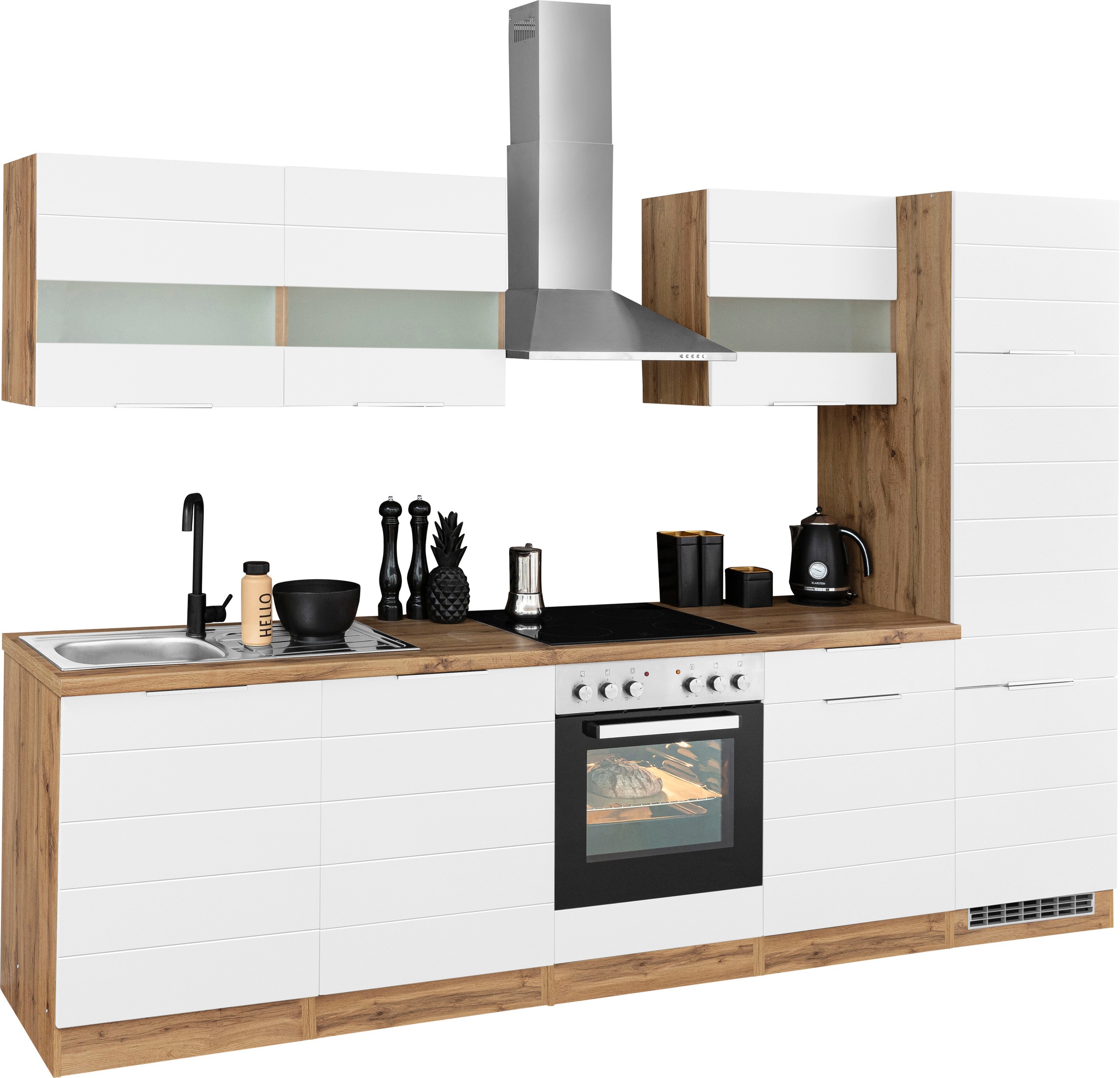 KOCHSTATION Küchenzeile »KS-Luhe« 300 cm breit, wahlweise mit oder ohne E-Geräten, gefräste MDF-Fronten