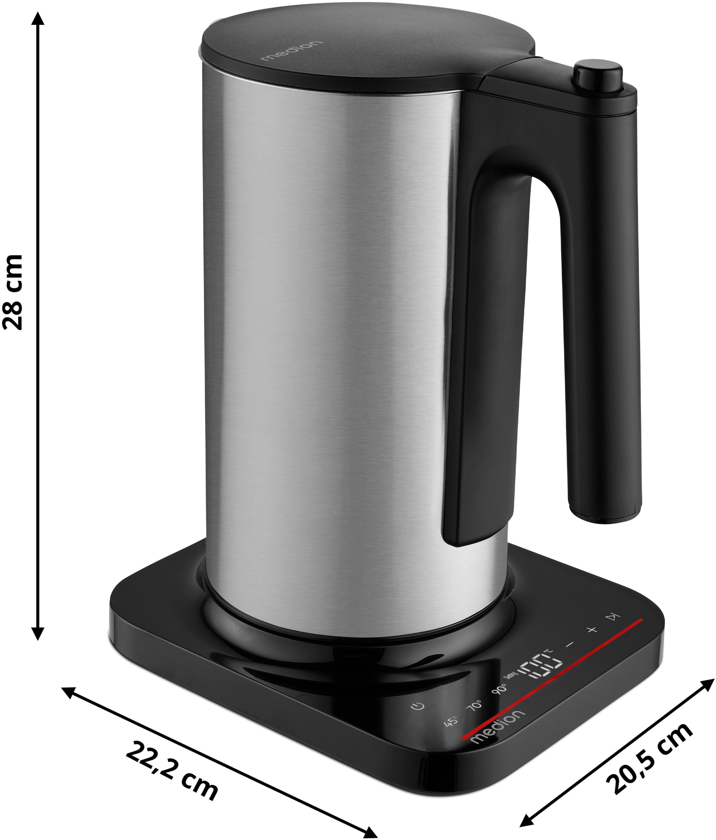 Medion® Wasserkocher »MD12106« 1,5 l 2200 W 2.200 W, 1,5 L, LED-Display, Sensor-Touch Bedienung, Kindersicherung