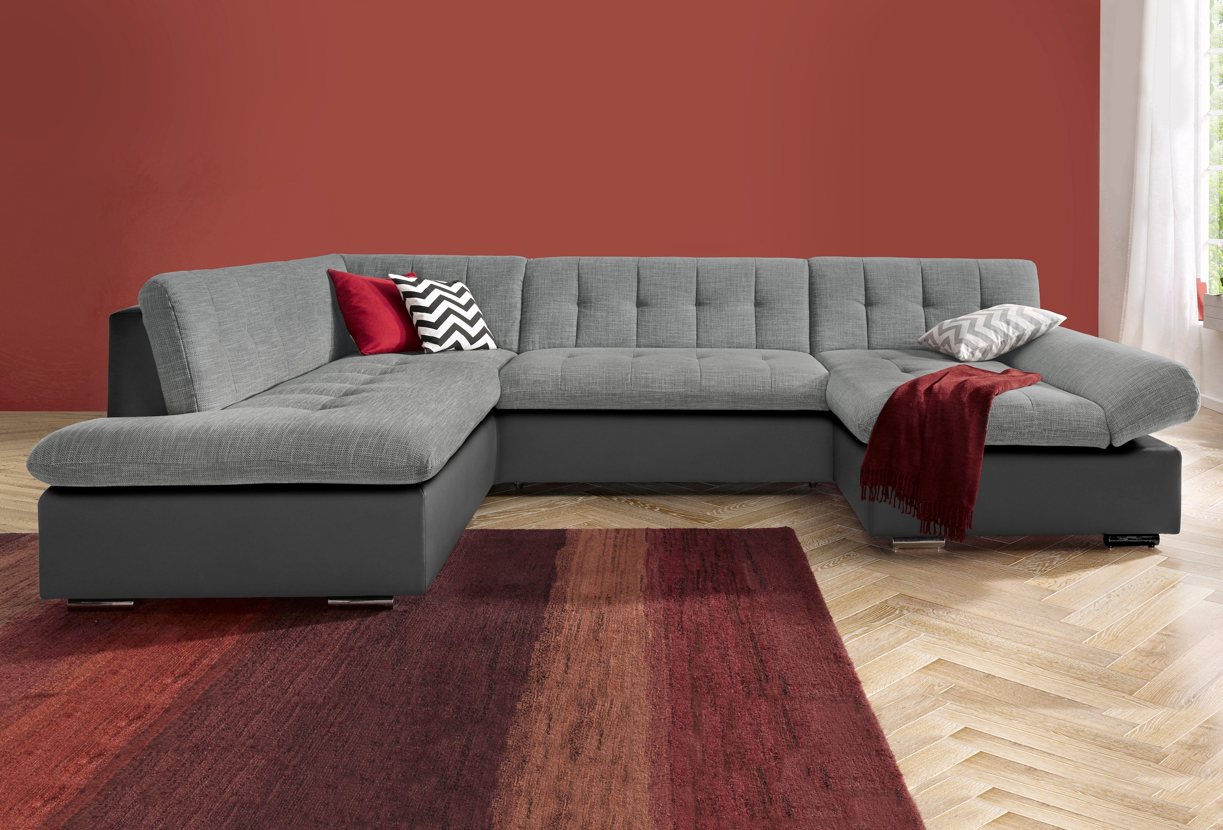 TRENDMANUFAKTUR Wohnlandschaft »Reggae modern und bequem, aktueller Materialmix, U-Form«, inkl. verstellbare Armlehne, wahlweise mit Bettfunktion