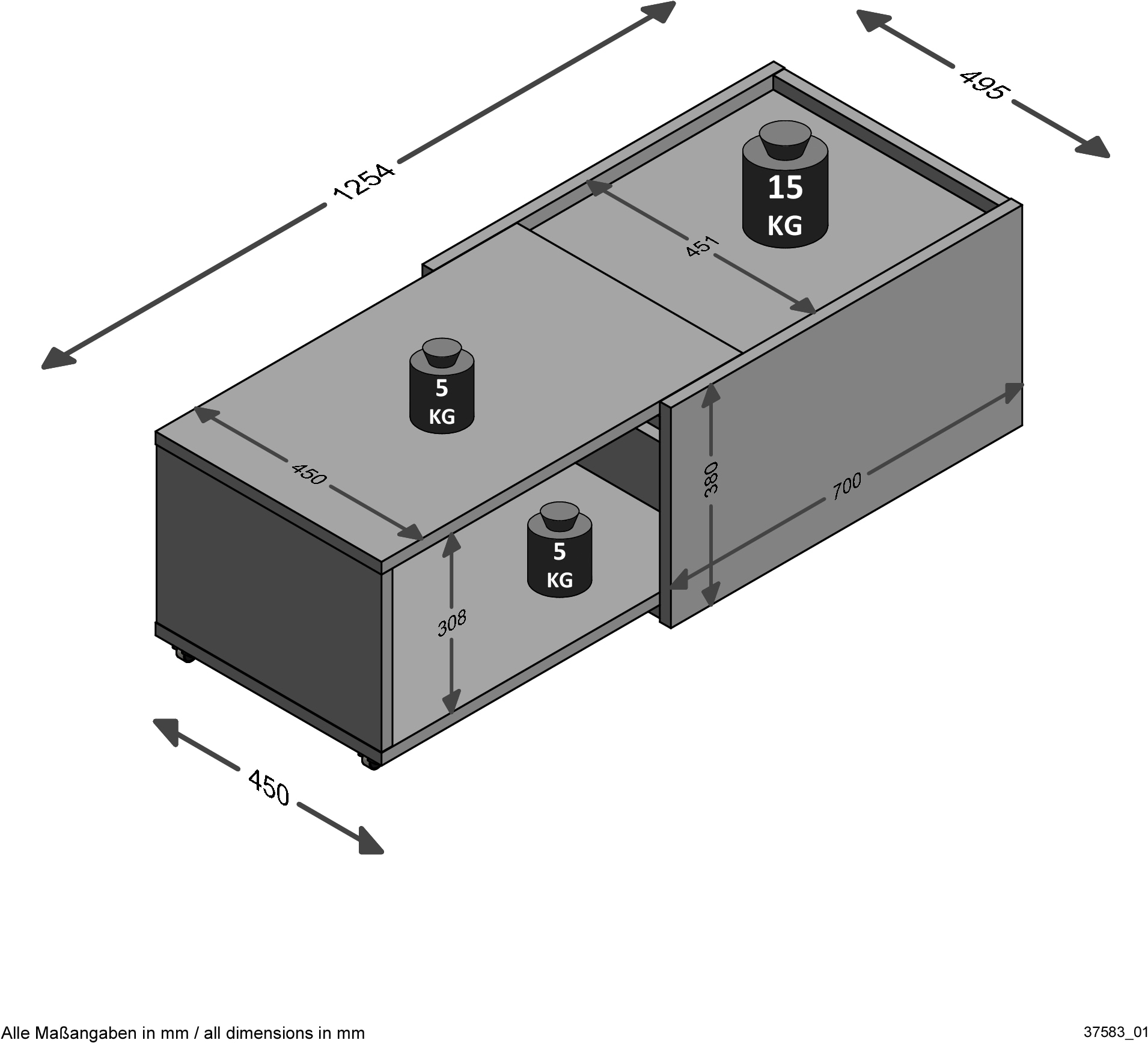 FMD Couchtisch »Slide« flexibel ausziehbar, mit Rollen, Breite: 70 bis 125 cm