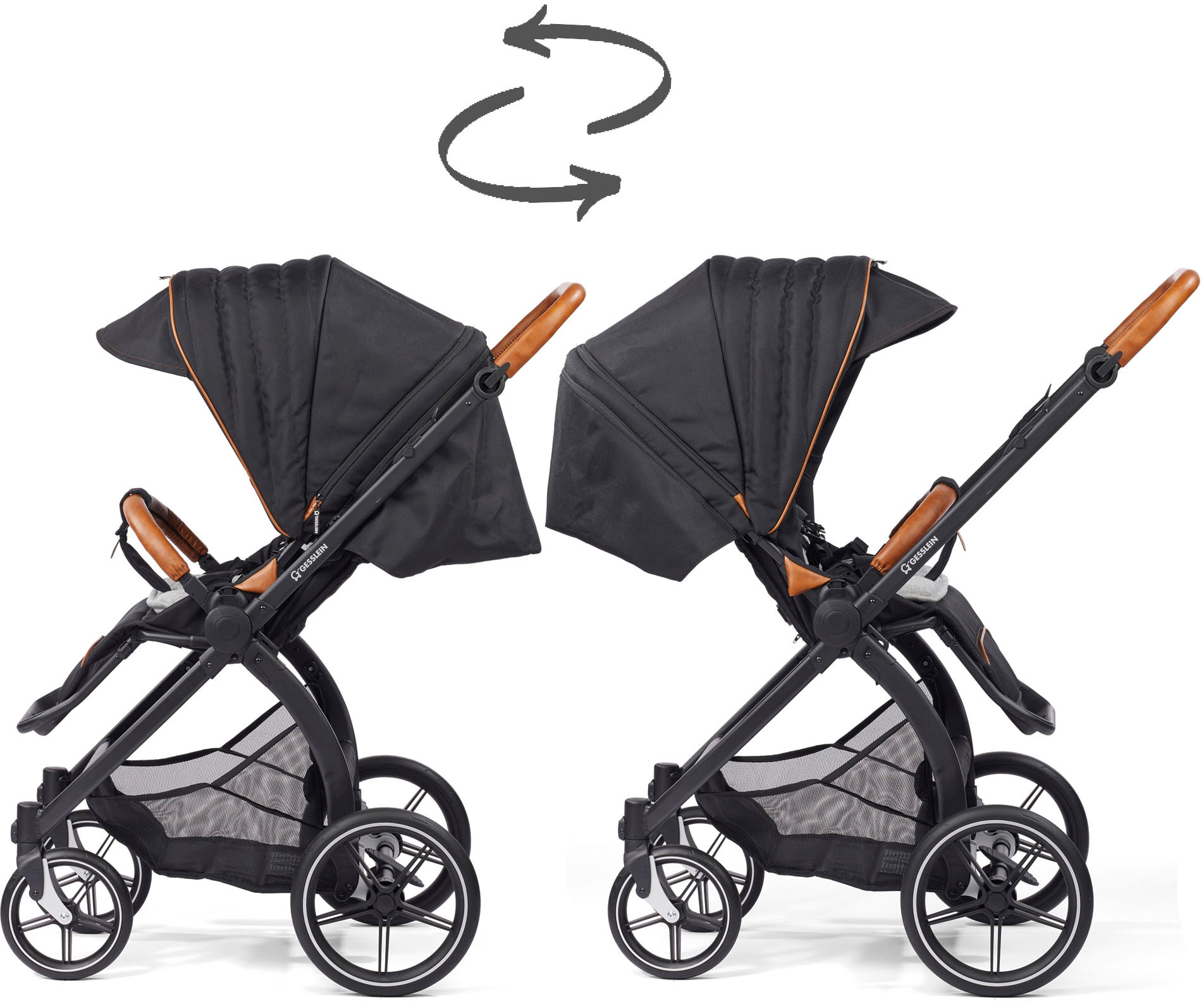 Gesslein Kombi-Kinderwagen »FX4 Soft+ mit Aufsatz Swing schwarz, mango«, mit Babywanne C3 und Babyschalenadapter