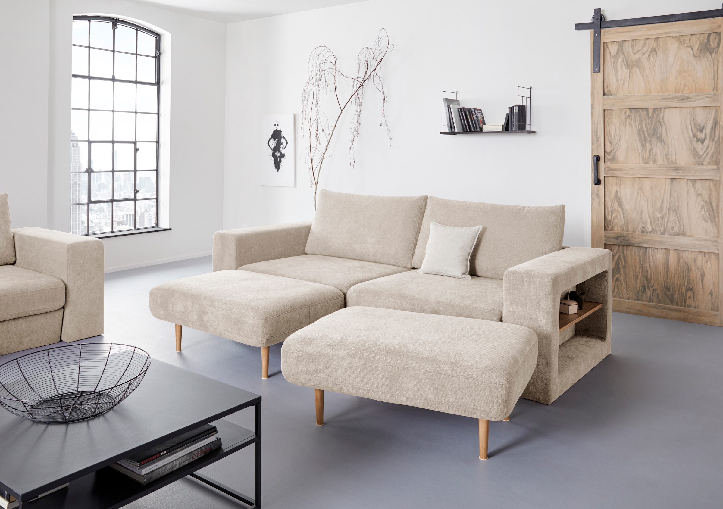 LOOKS by Wolfgang Joop 4-Sitzer »Looksvb«, Verwandlungssofa: aus Sofa wird Sofa mit 2 Hockern, mit Regalfunktion