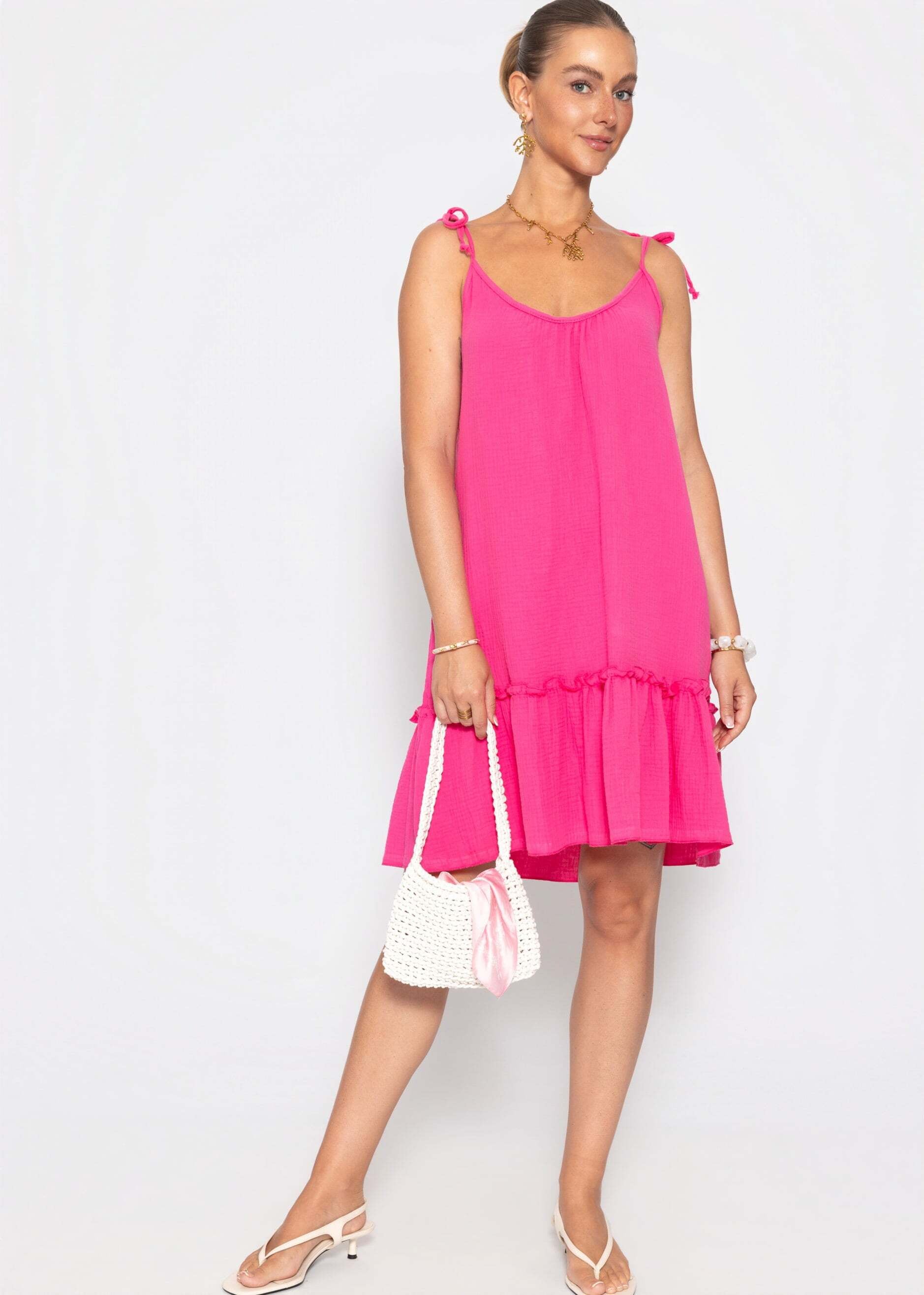 SASSYCLASSY Minikleid »Kurzes Musselin Strandkleid« Locker fallendes Minikleid mit verstellbaren Trägern und Volant