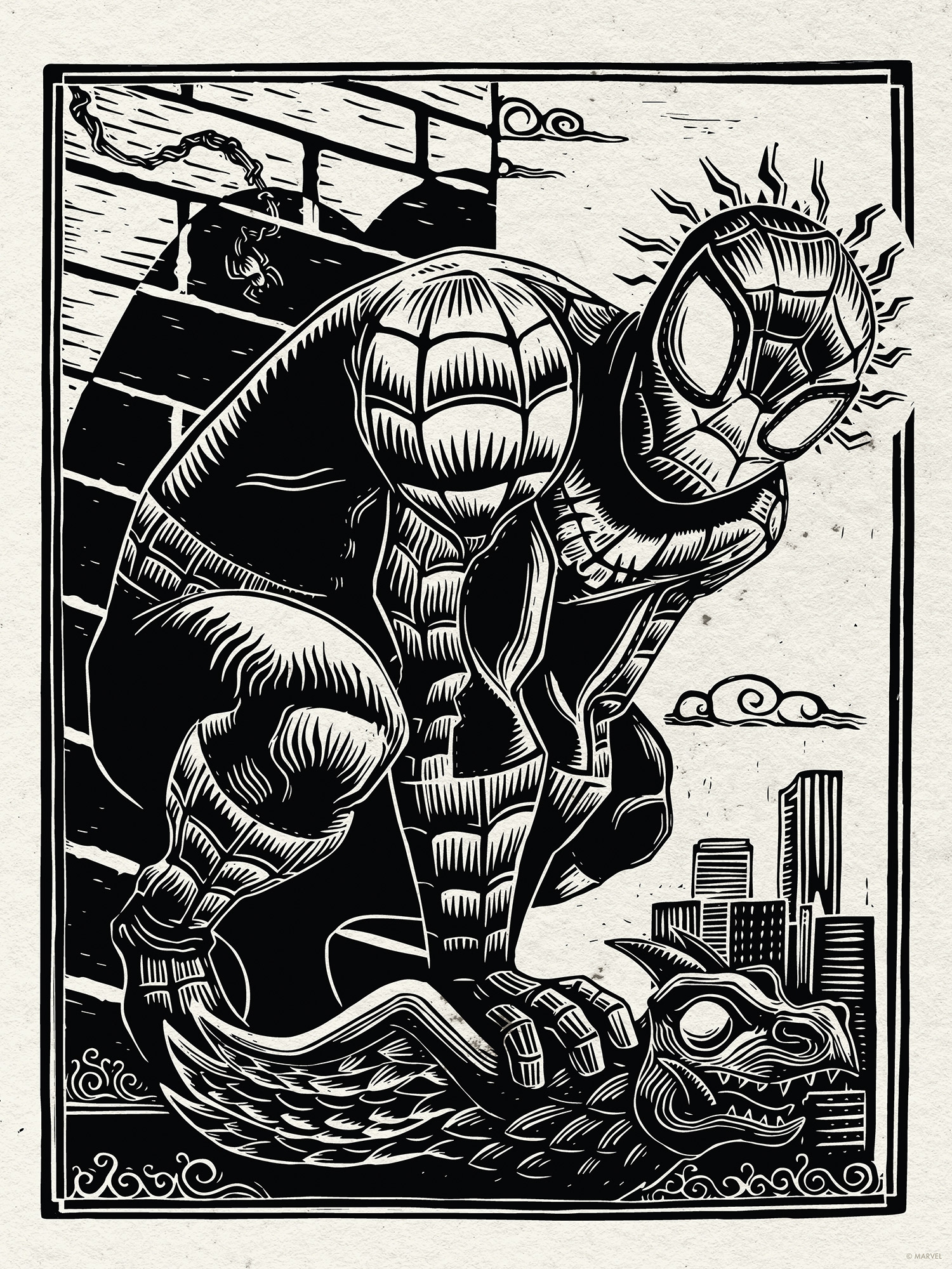 Komar Wandbild »Marvel Spider-Man Lino-Cut«, Disney, (Set, 1 St.), 30 x 40 cm (Breite x Höhe) - Kinderzimmer, Dekoration