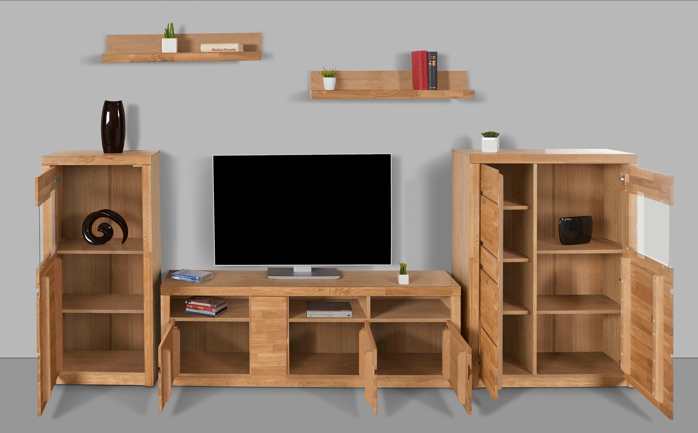 Home affaire Wohnwand »Silkeborg«, (Set, 5 St.), teilmassiv mit schöner griffloser Optik