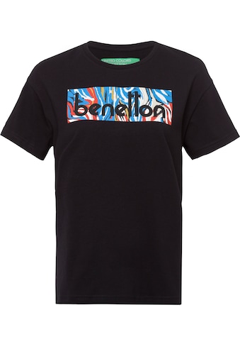 United Colors of Benetton Rundhalsshirt, mit Muster unterlegtem Markendruck vorn kaufen