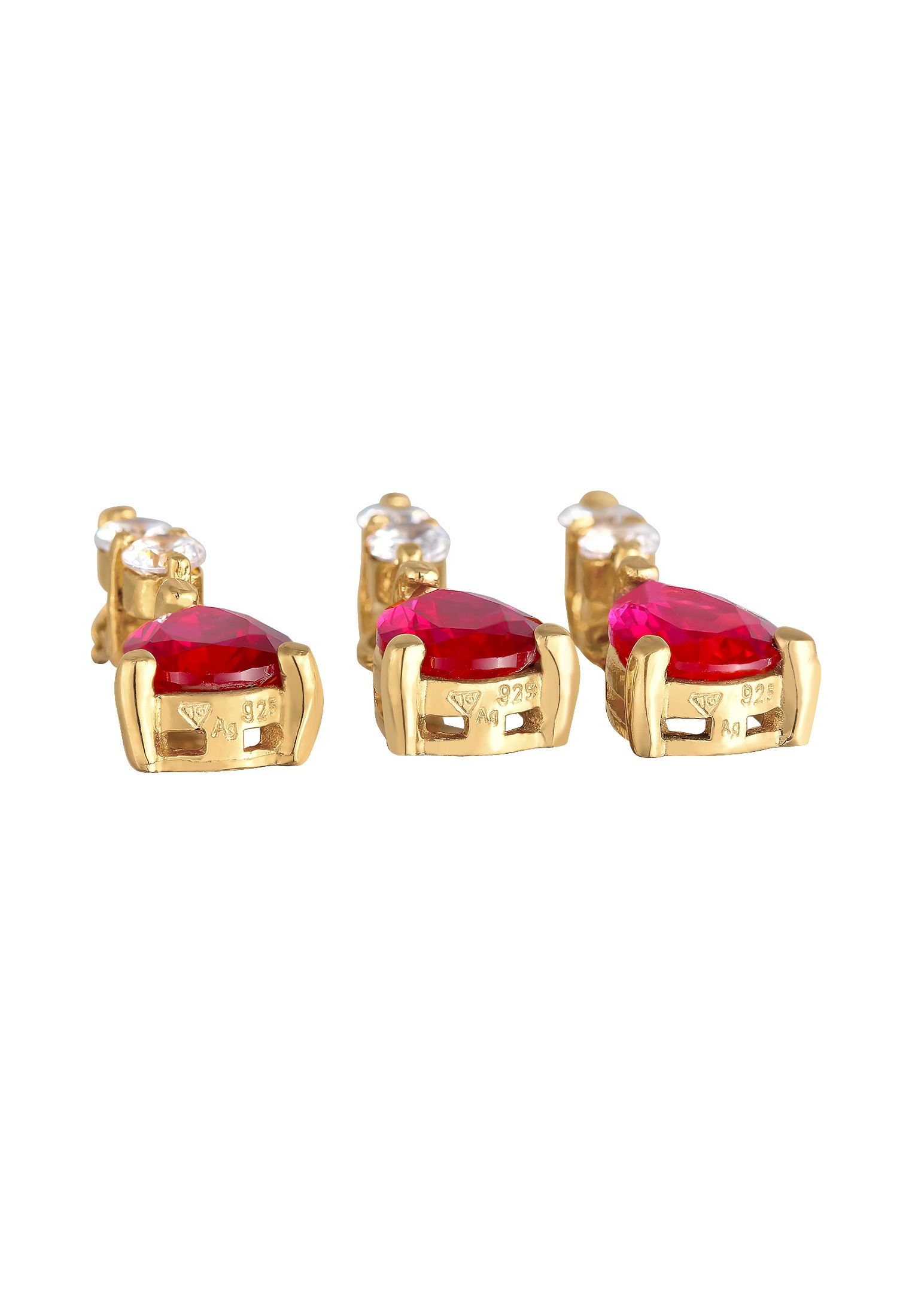 Elli Premium Ohrring und Ketten Set »Schmuckset Kette Ohrhänger Syn. Rubin Zirkonia 925 Silber«