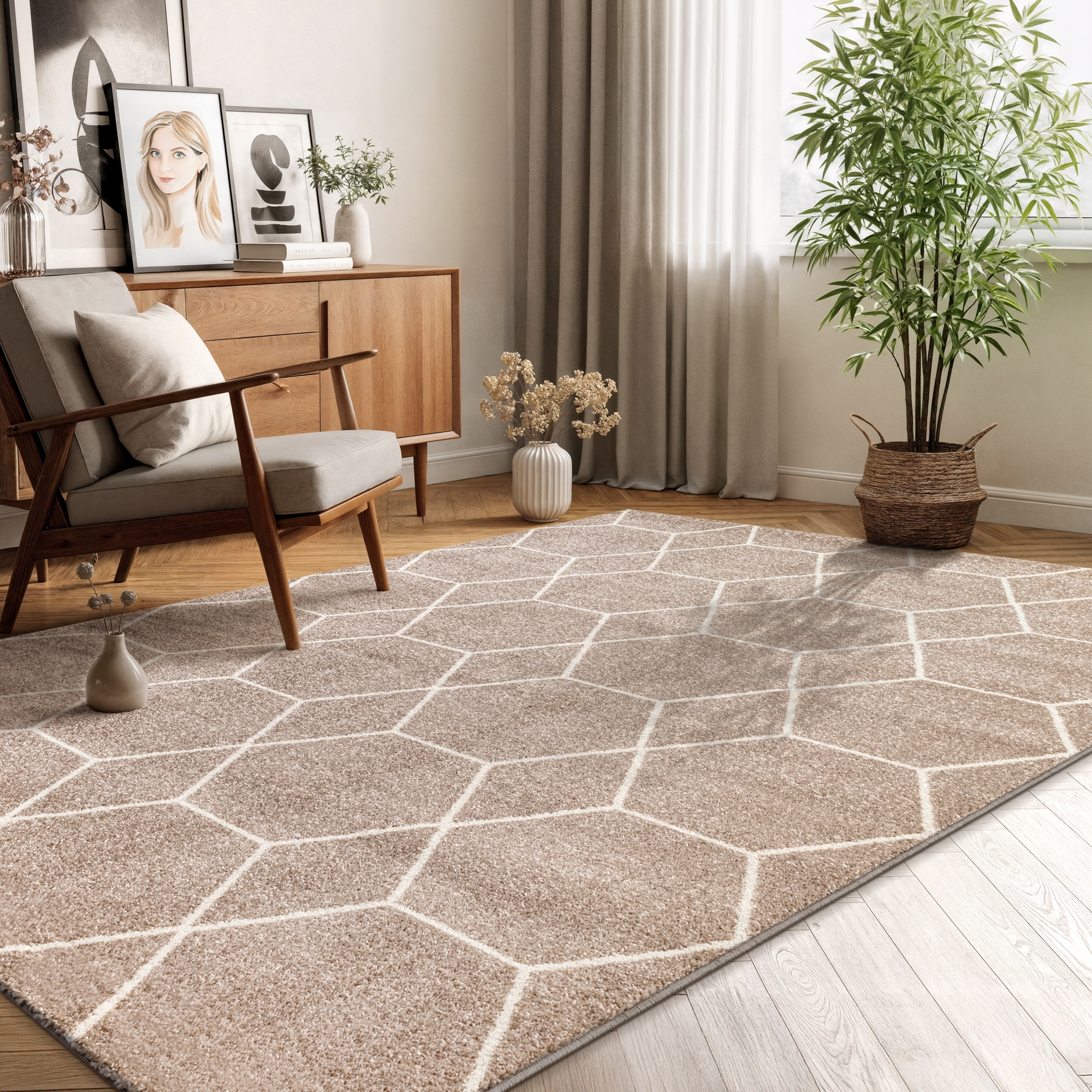 Sanat Teppich »Trellis , auch als Läufer und Rund« rechteckig 10 mm Höhe Kurzflor, skandi, boho, große Farbauswahl, alle Räume