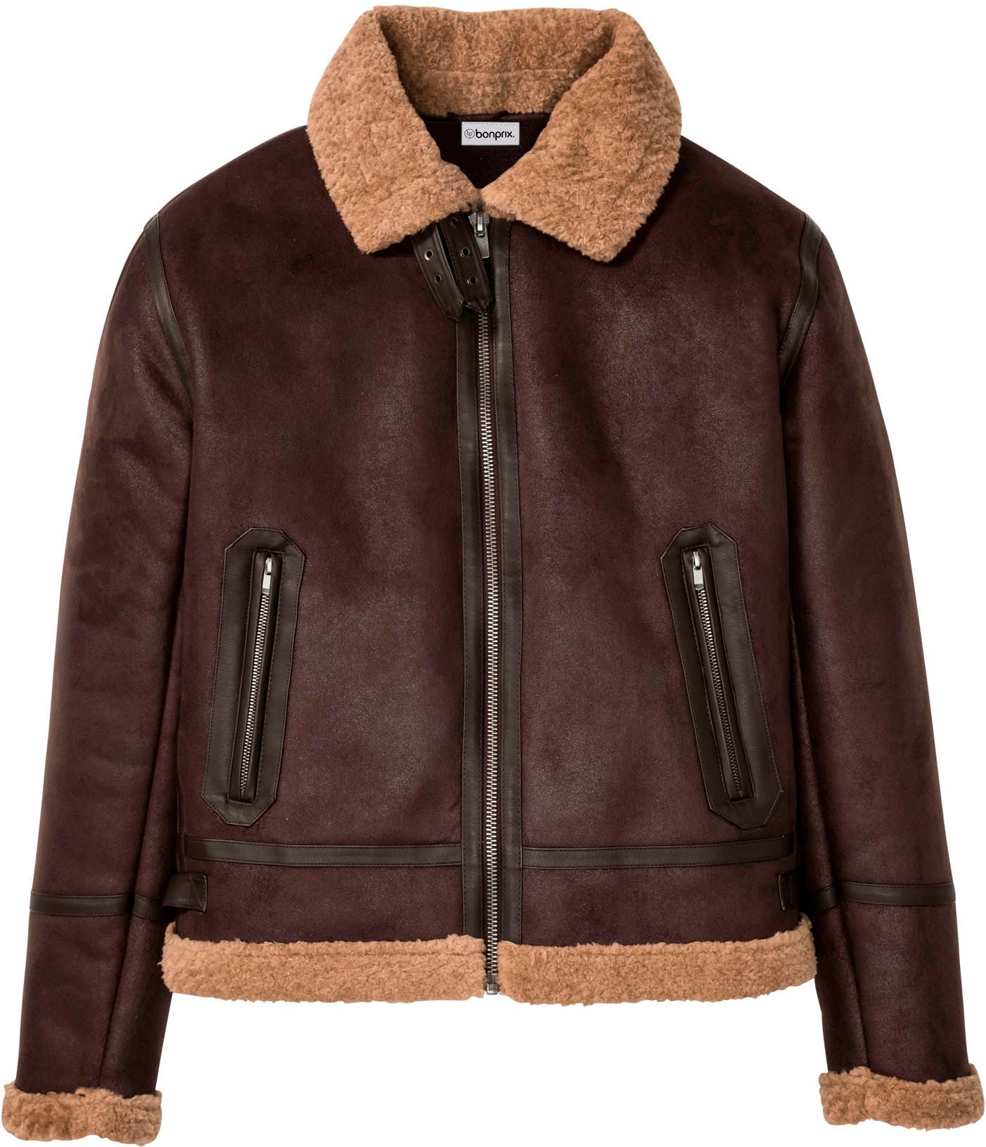bonprix Lederimitatjacke »Lederimitat-Jacke mit Teddyfutter« ohne Kapuze mit weichem Teddyfutter, Regular Fit, mit Reißverschlusstaschen