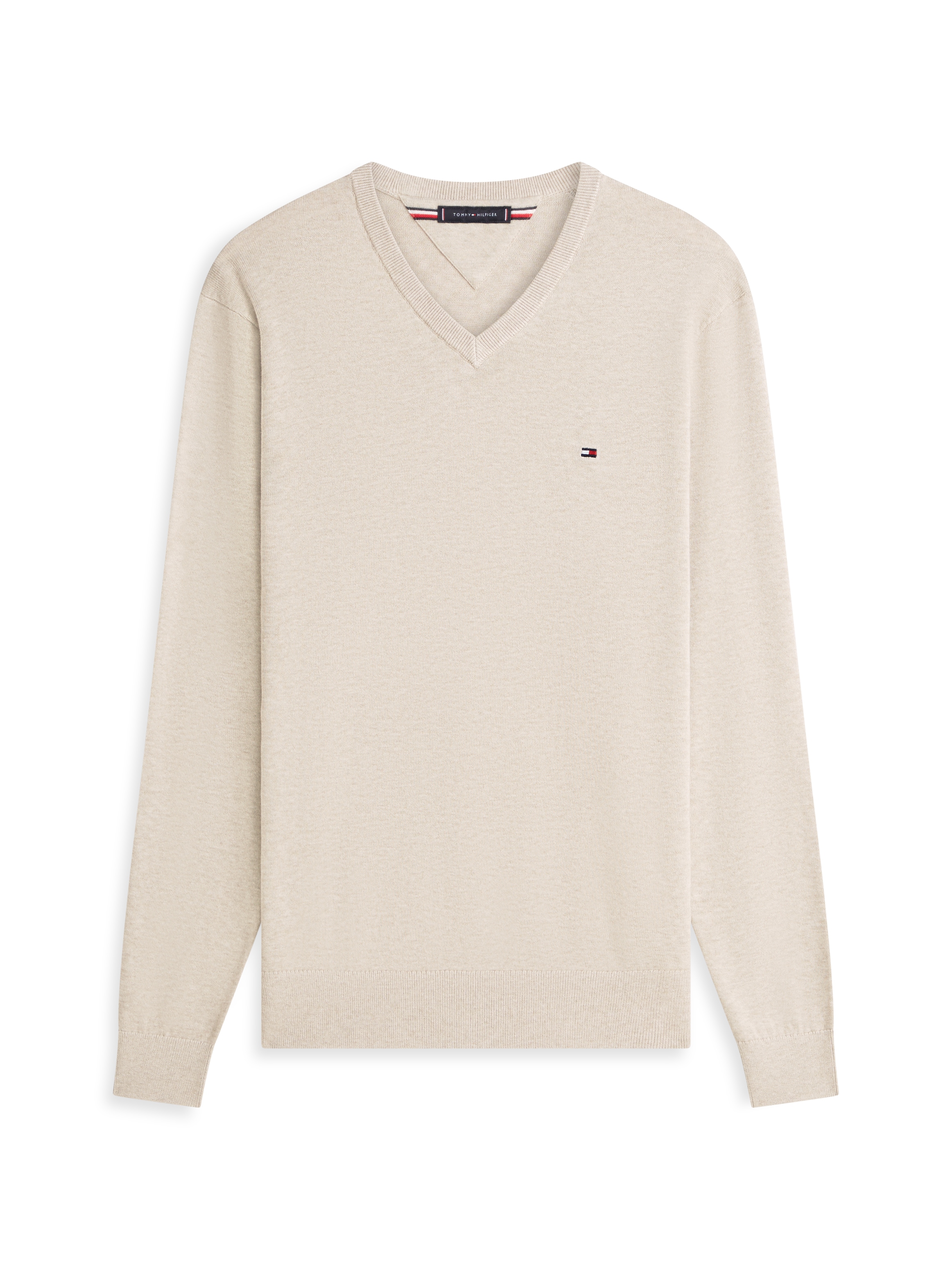 Tommy Hilfiger Strickpullover »ESSENTIAL COTTON V NECK mit V-Ausschnitt und Stickerei« unifarben, casual, regular fit, Baumwolle, V-Ausschnitt