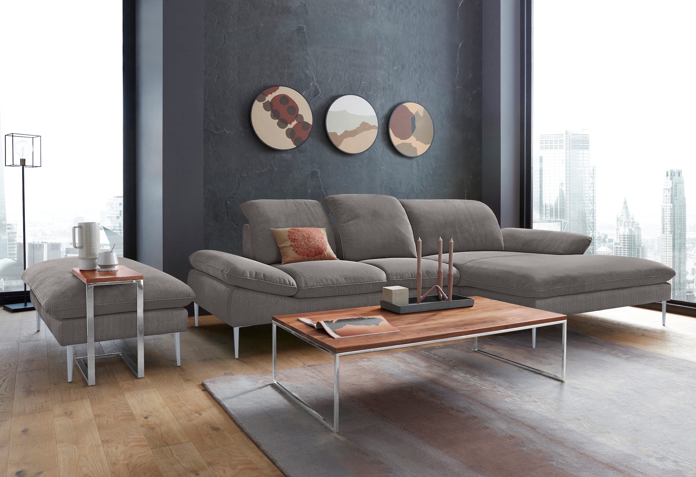 W.SCHILLIG Ecksofa »enjoy&MORE, Designsofa, elegant und bequem, L-Form« mit Sitztiefenverstellung, Füße silber matt, Breite 310 cm