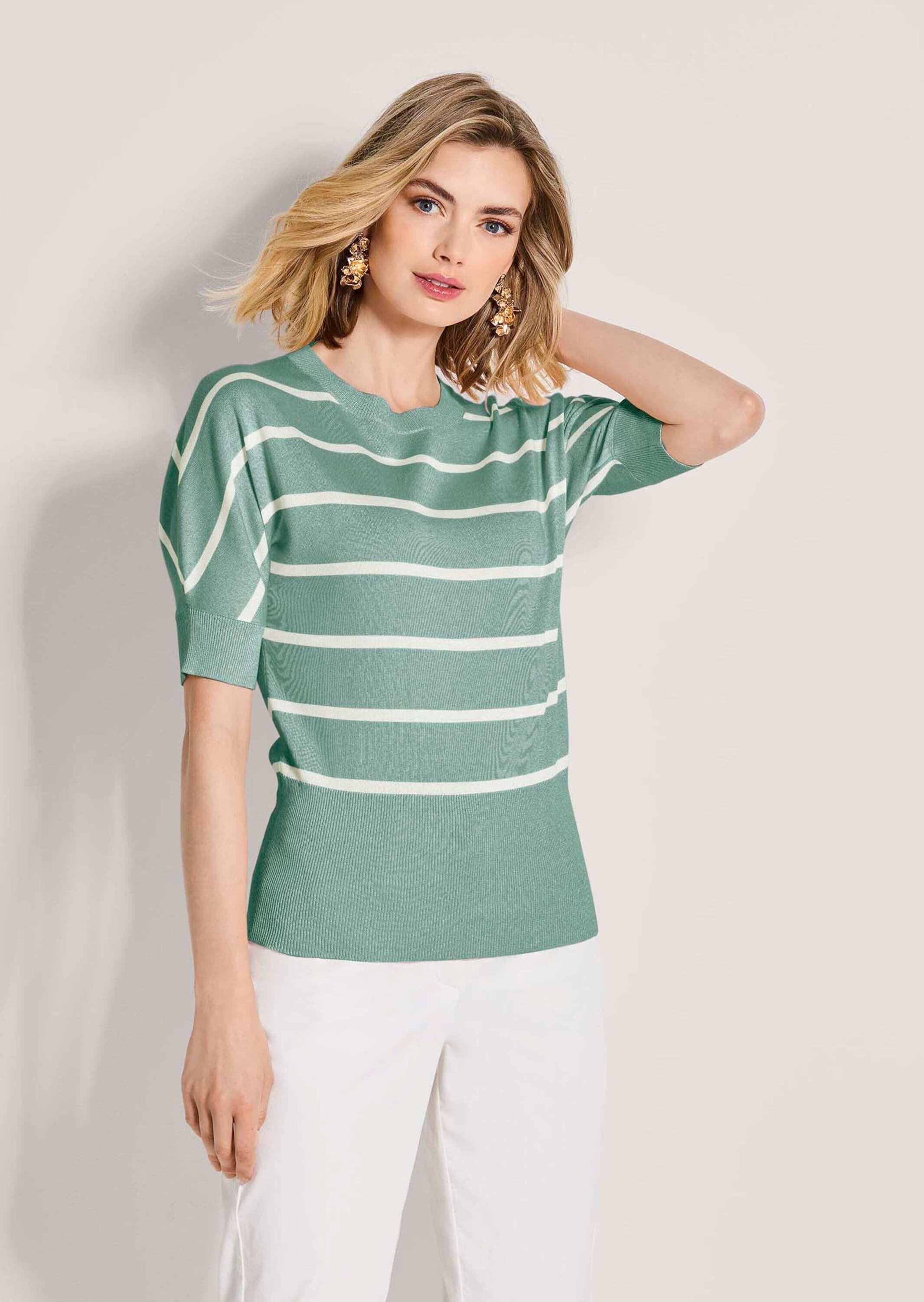 MADELEINE Longpullover »Strickpullover Ringelpullover im maritimen Look« hoher Saumbund