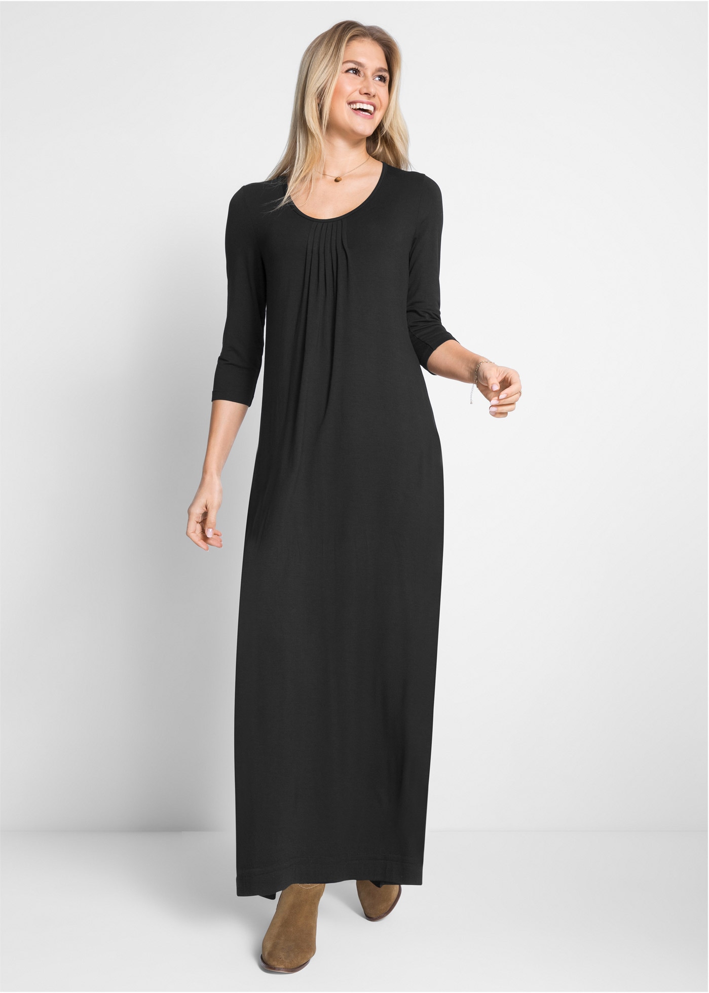 bonprix Maxikleid für Casualmode im Frühjahr und Sommer, A-Linie, mit 3/4-Ärmeln