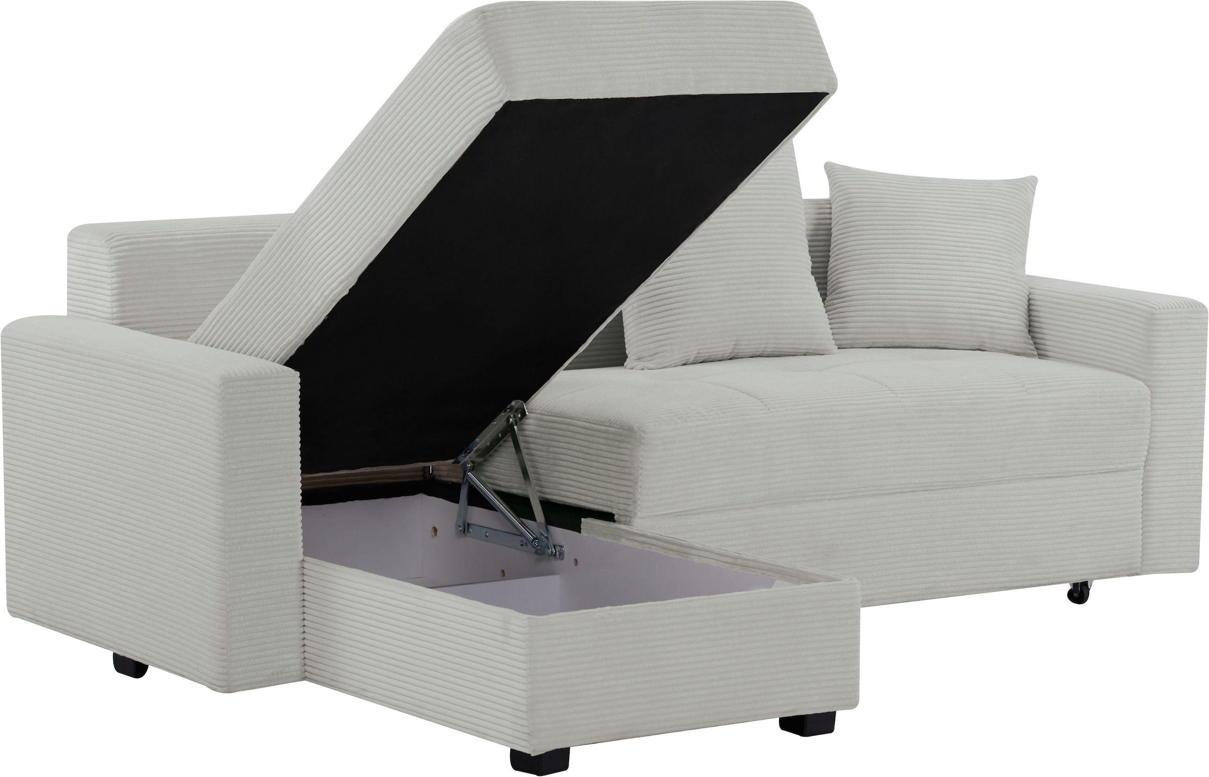 INOSIGN Ecksofa »KILLAM, 217 cm, L-Form, mit Schlaffunktion u. Bettkasten«, Recamiere rechts / links montierbar, in Cord und Webstoff