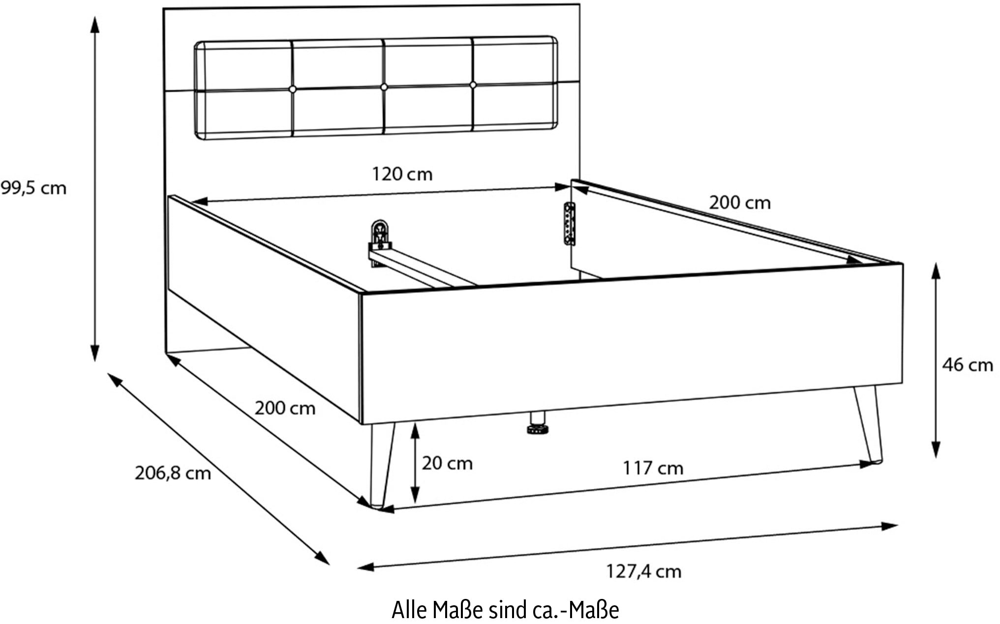 FORTE Jugendbett »Kinderbett, Belastbar bis 250KG,«, (Liegeflächen 140x200cm oder 120x200cm), mit gepolstertem Kopfteil