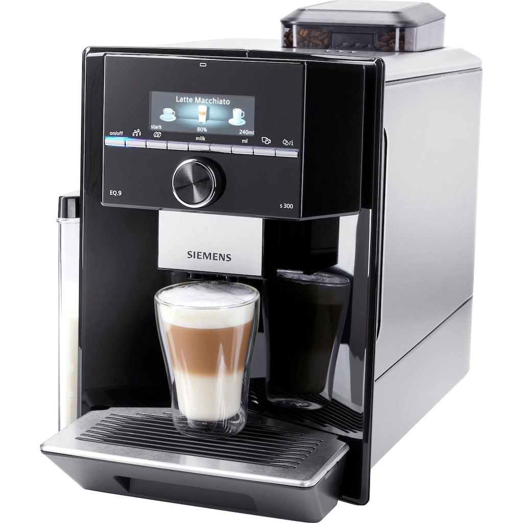 SIEMENS Kaffeevollautomat »EQ.9 s300 TI923509DE, schwarz/Edelstahl«, extra leise, autom. Milchsystem-Reinigung, bis zu 6 Profile