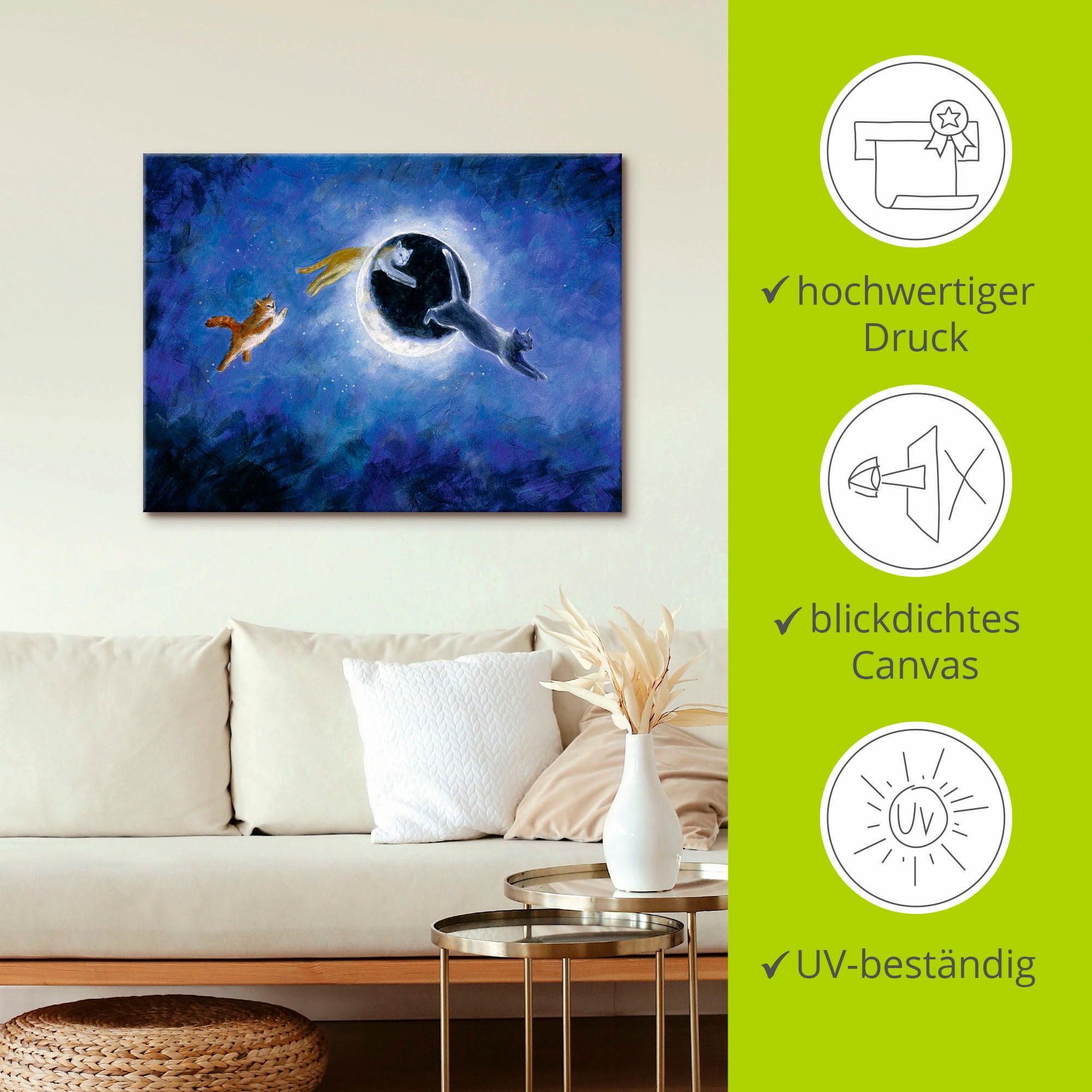 Artland Wandbild »In der Nacht sind alle Katzen grau«, Haustiere, (1 St.), als Leinwandbild, Poster in verschied. Größen