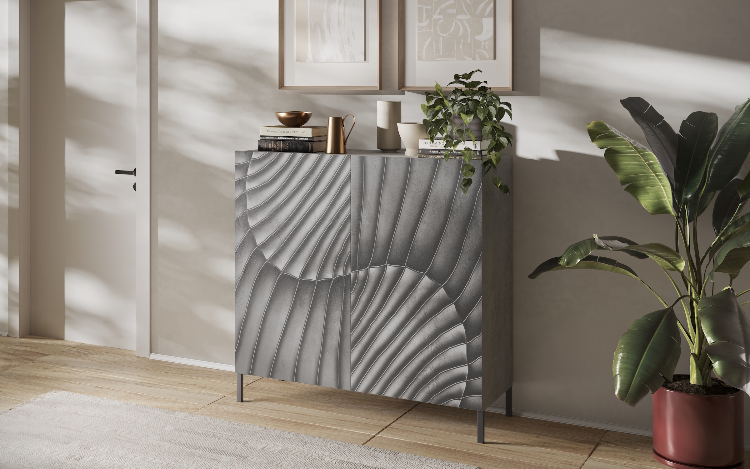 INOSIGN Highboard »Snake, Kommode, Anrichte, Stauraummöbel, Höhe 123 cm, Breite 121 cm«, moderne Wohnmöbel, 2 Türen, viel Stauraum, stilvoll und funktional