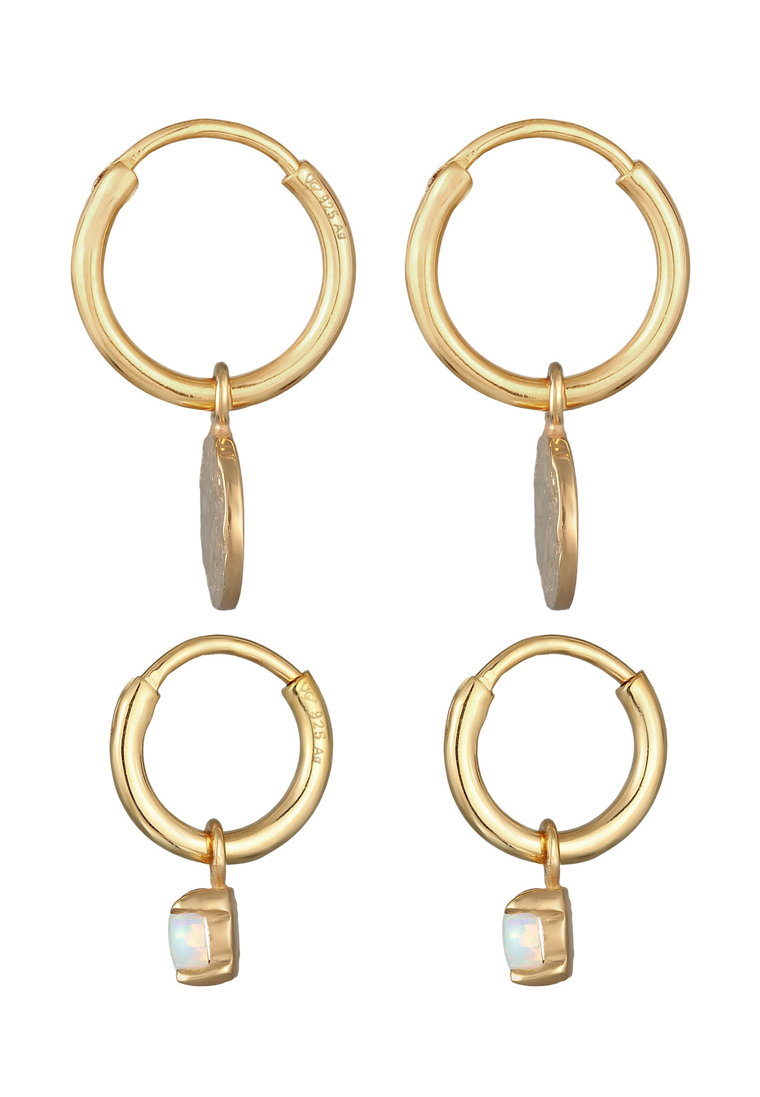 Elli Ohrstecker-Set »Ohrringe Creolen Plättchen Opal Edelstein 2er Set 925 Silber«