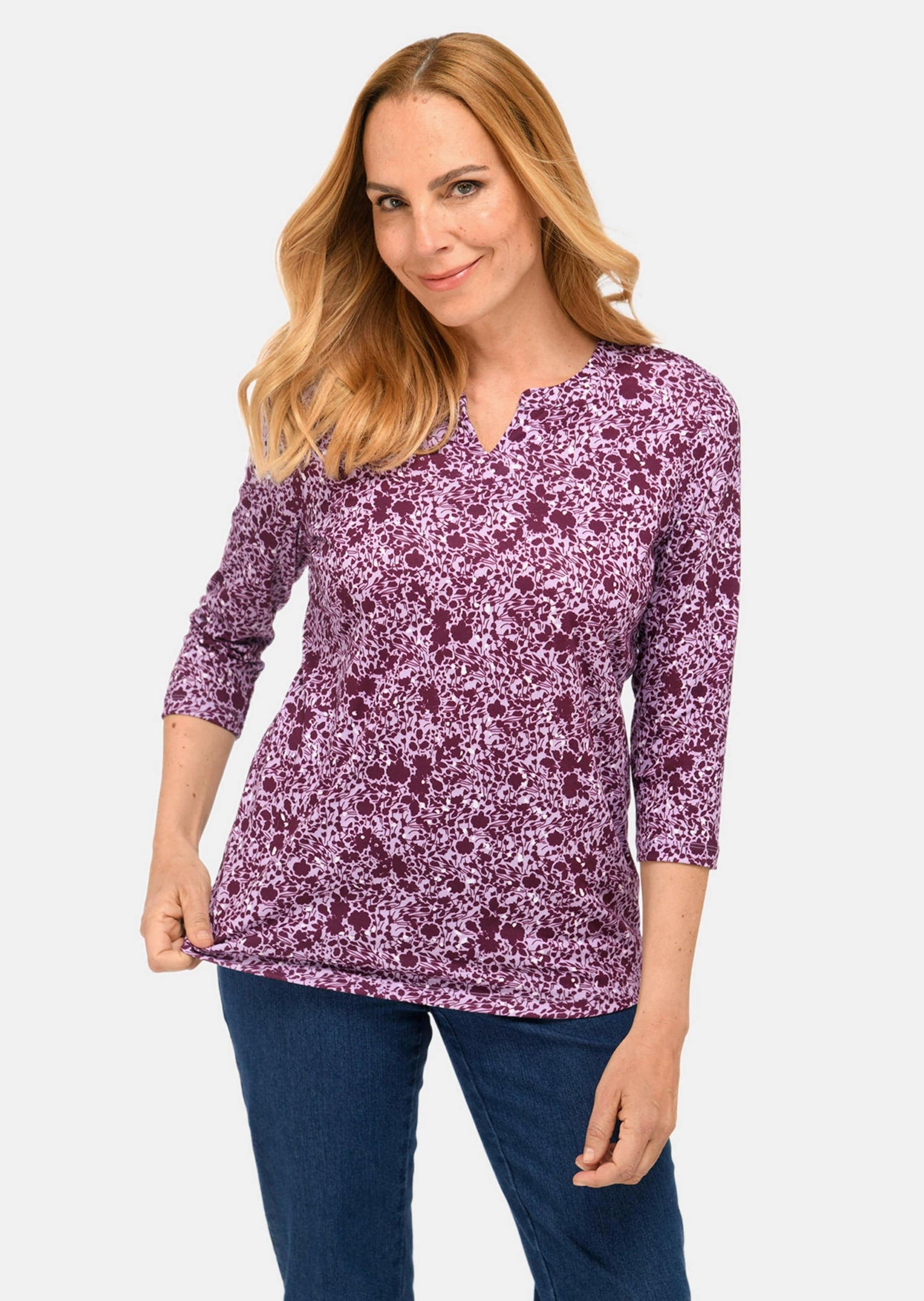 GOLDNER 3/4-Arm-Shirt »Kurzgröße Raffiniertes Druckshirt mit 3/4-Arm«