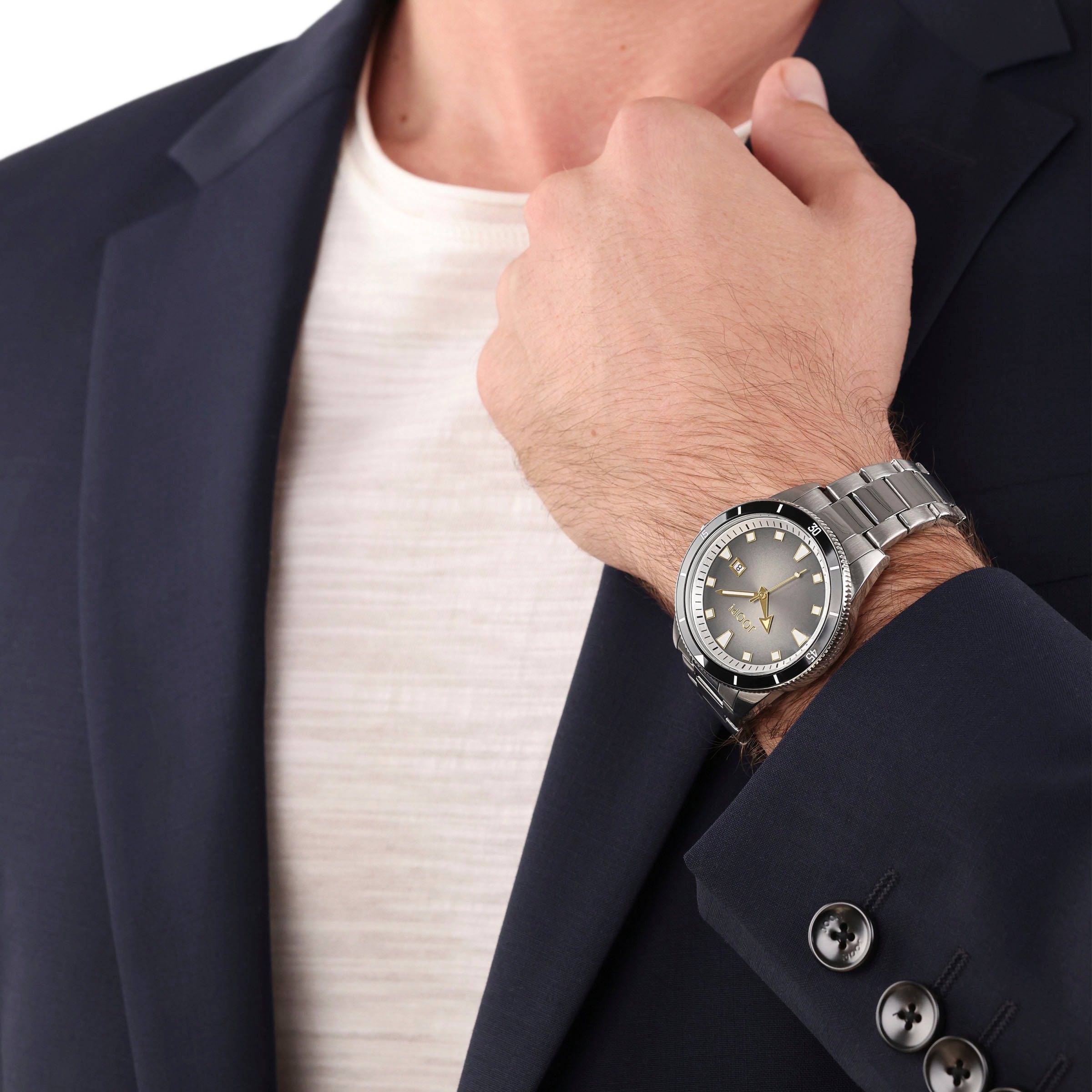 JOOP! Quarzuhr, Armbanduhr, Herrenuhr, analog, Datum, Leuchtzeiger, Edelstahlarmband