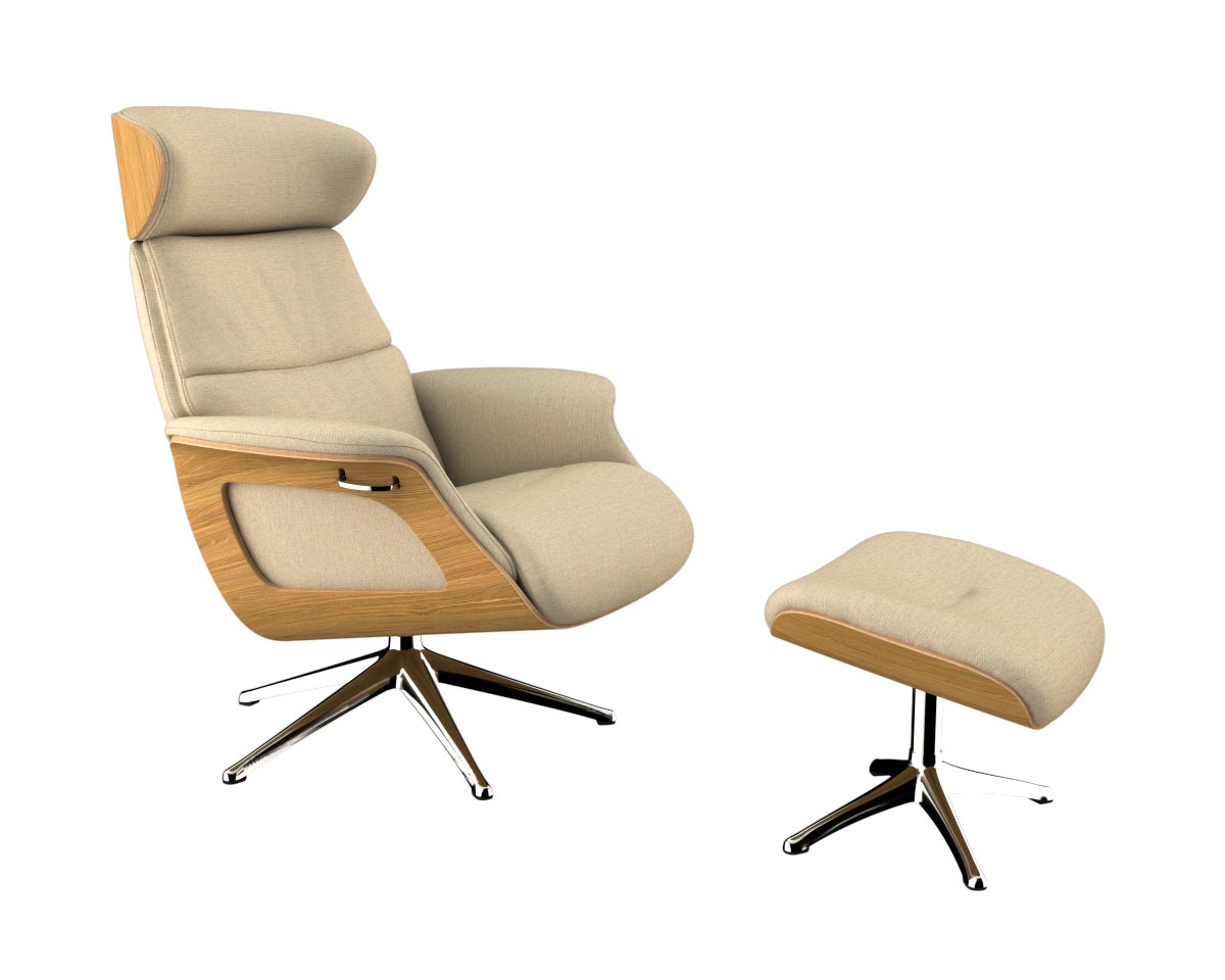 FLEXLUX Relaxsessel »Clement Rücken u. Kopfverstellung, ergonomisch, Airchannels«, Rücken- & Kopfteilverstellung, Drehbar, Armlehne Eiche, Fuß Alu