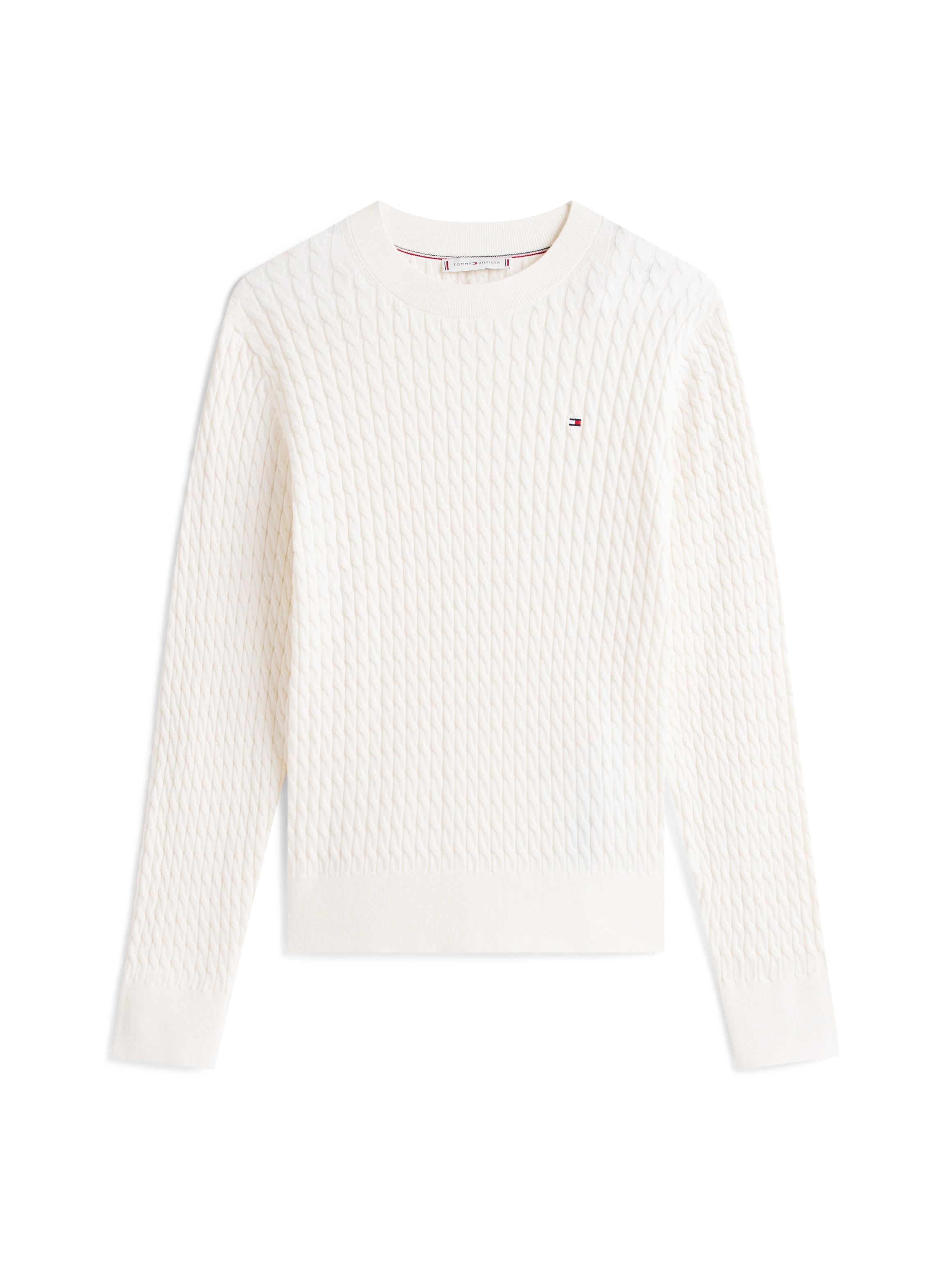 Tommy Hilfiger Rundhalspullover »CO CABLE C-NK LS SWEATER« Baumwolle, mit Zopfmuster, Regular Fit