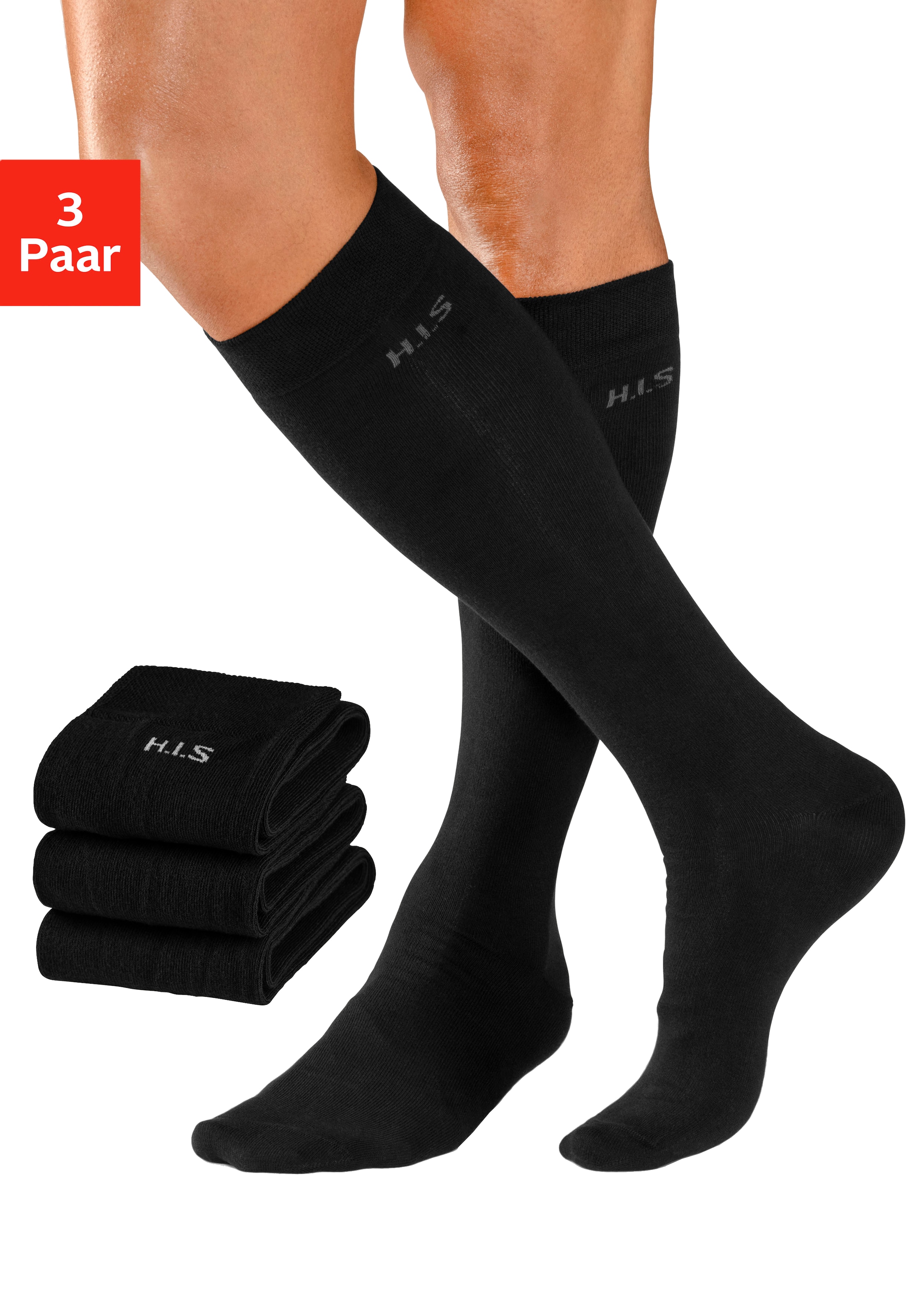 H.I.S Herren Kniestrümpfe Packung in schwarz, Größe 47-48