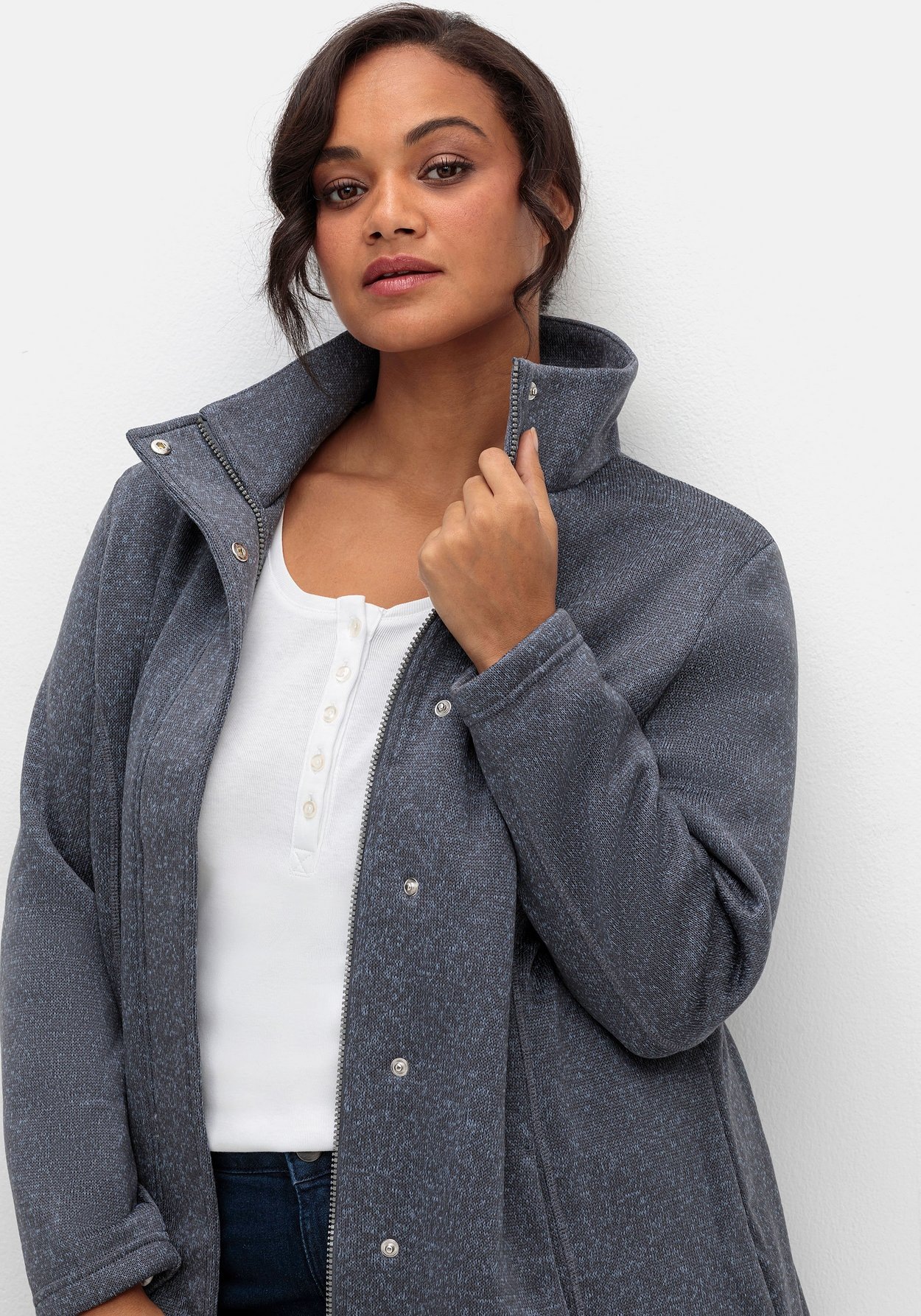 Sheego Fleecejacke »Jacke aus meliertem Strickfleece«