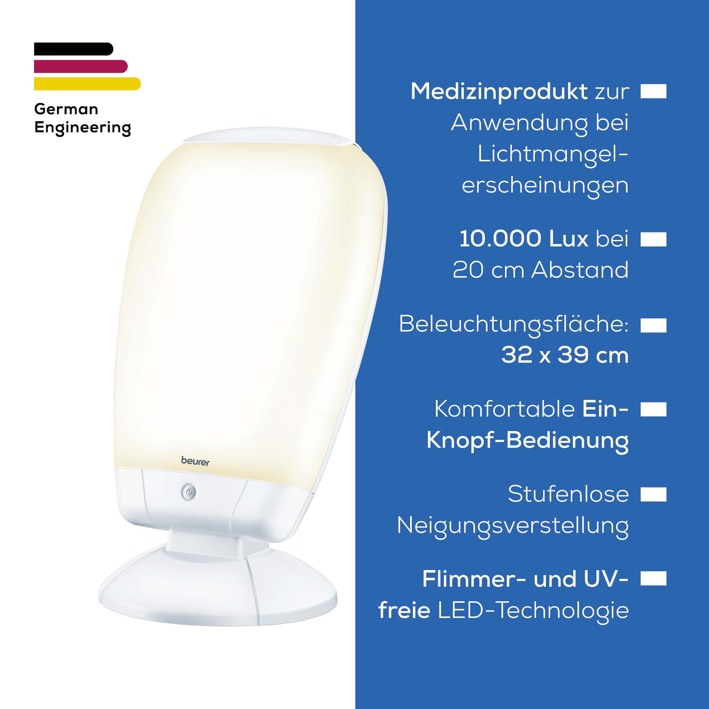 BEURER Tageslichtlampe »TL 80 Tageslichtleuchte zur Simulation von Tageslicht an dunklen Tagen«, 10.000 Lux Lichtstärke, Medizinprodukt, einfache Ein-Knopf-Anwendung