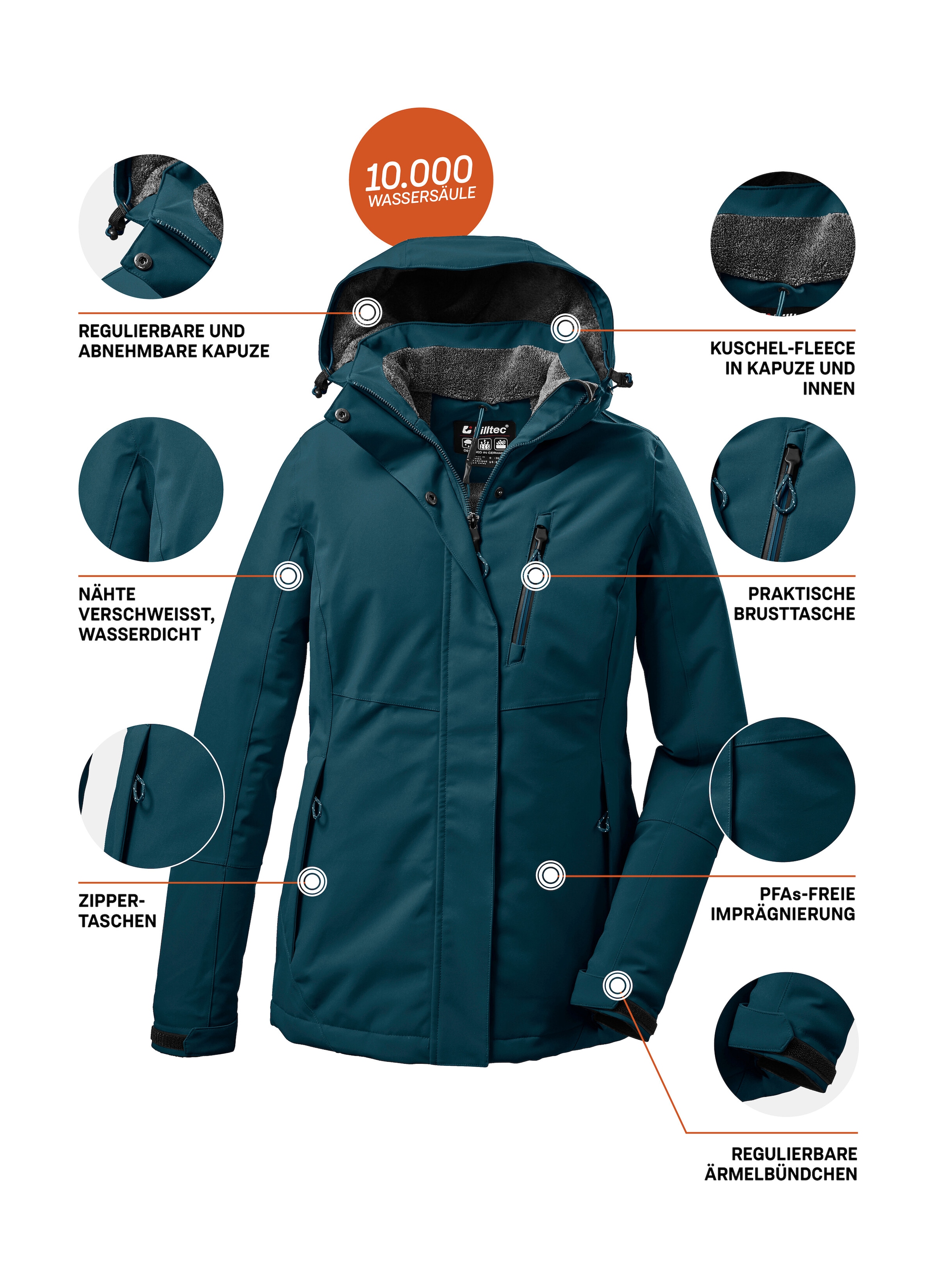 Killtec Outdoorjacke »KOW 140 WMN JCKT«, Wasserdichte Damenjacke, atmungsaktiv, abnehmbare Kapuze