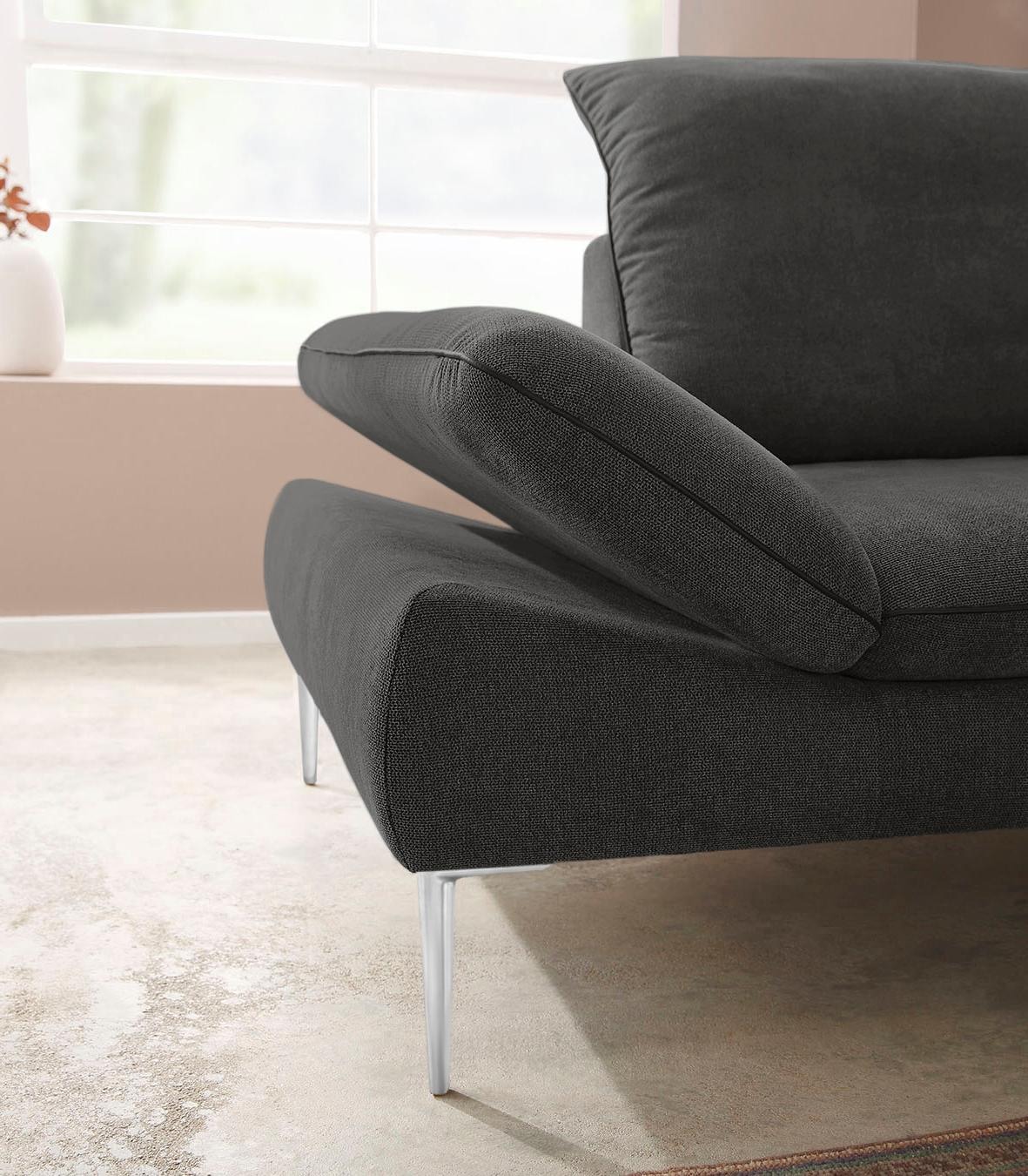 W.SCHILLIG Ecksofa »enjoy&MORE, Designsofa, elegant und bequem, L-Form«, mit Sitztiefenverstellung, Füße Chrom glänzend, Breite 294 cm