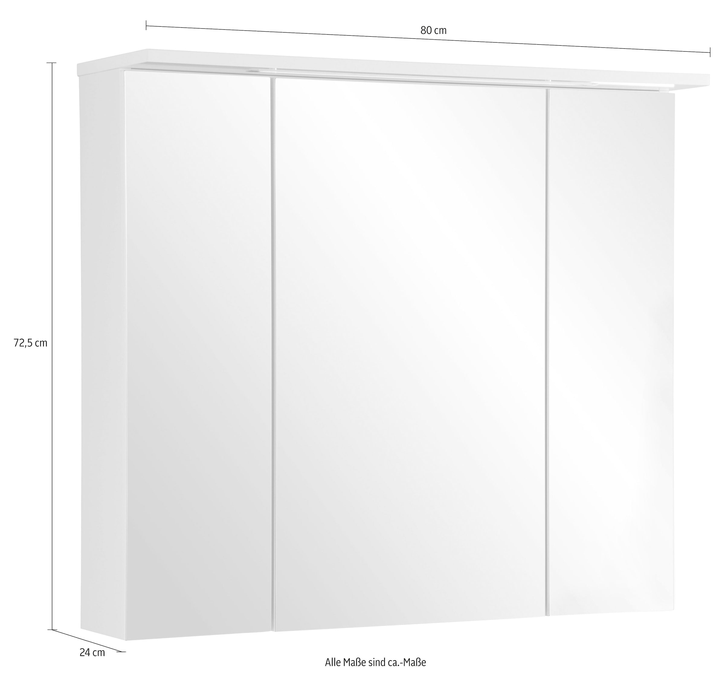 Schildmeyer Spiegelschrank »Profil 16 made in Germany«, Breite 80 cm, 3-türig, LED-Beleuchtung, Schalter-/Steckdosenbox