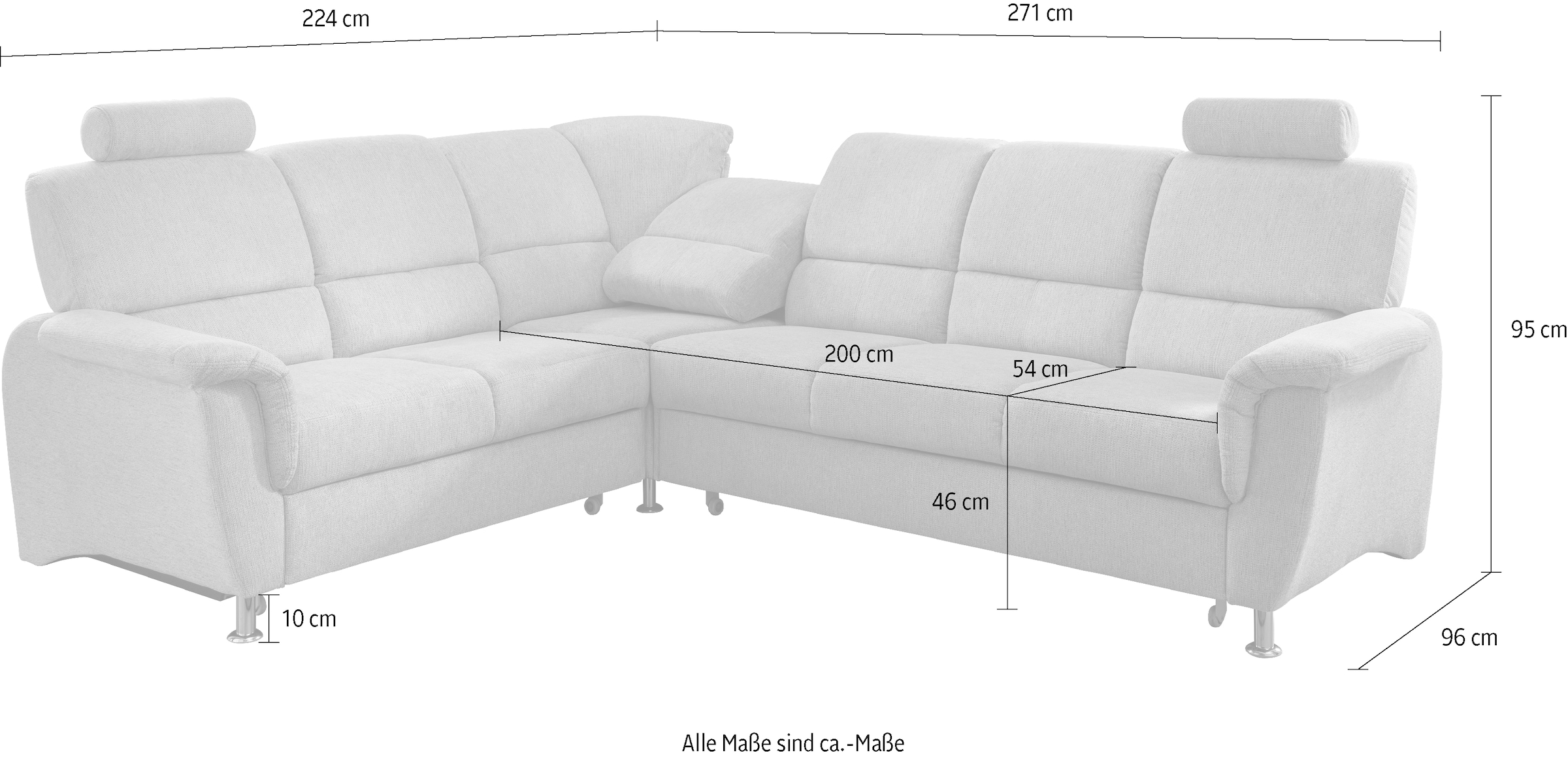 Home affaire Ecksofa »Pisa L-Form, mit Schlaffunktion, Stauraum, 2x höhenverstellbare«, Kopfstützen und Relaxfunktion im Eckelement