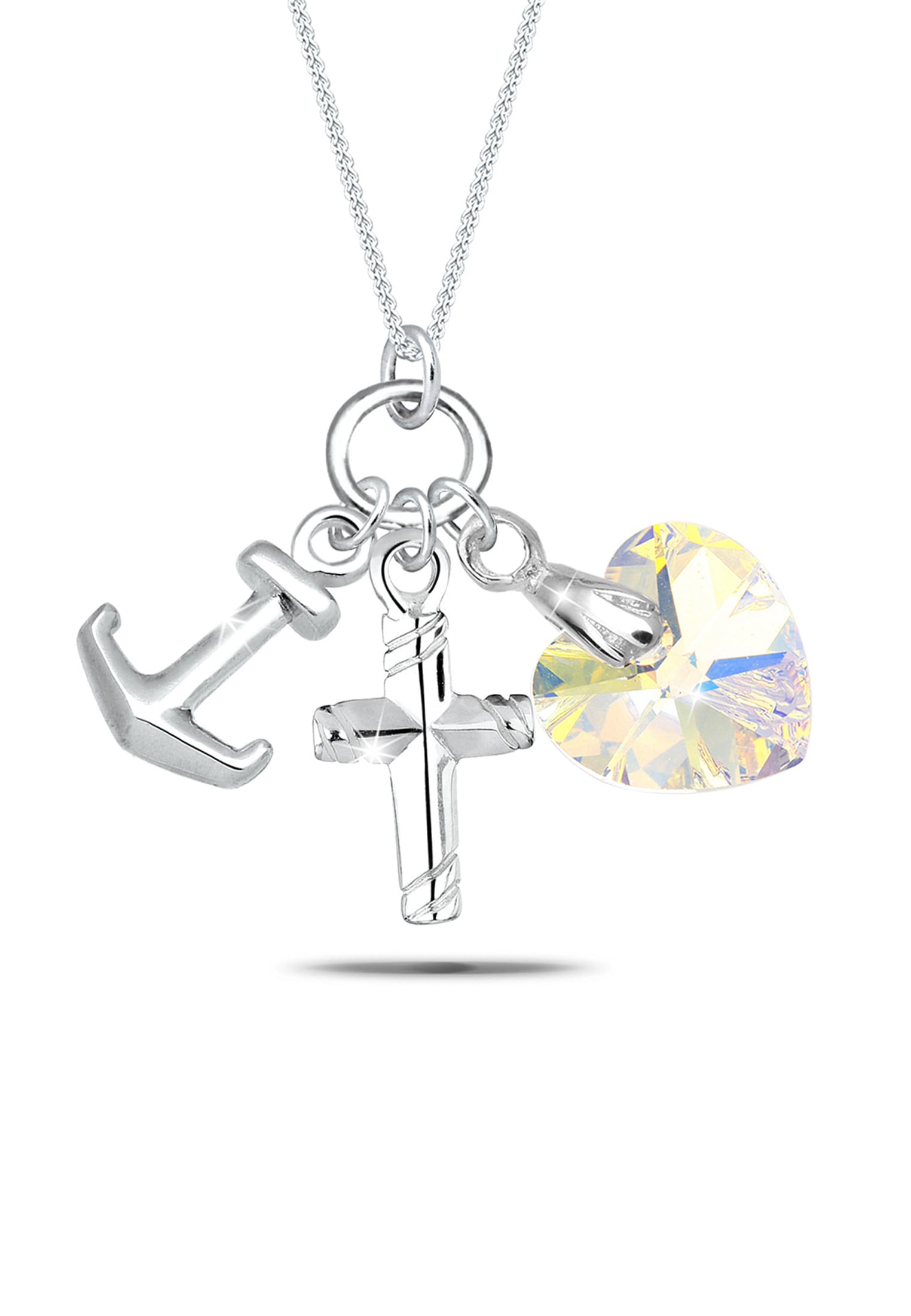 Elli Silberkette »Halskette Herz Kreuz Anker Kristalle 925 Sterling Silber«