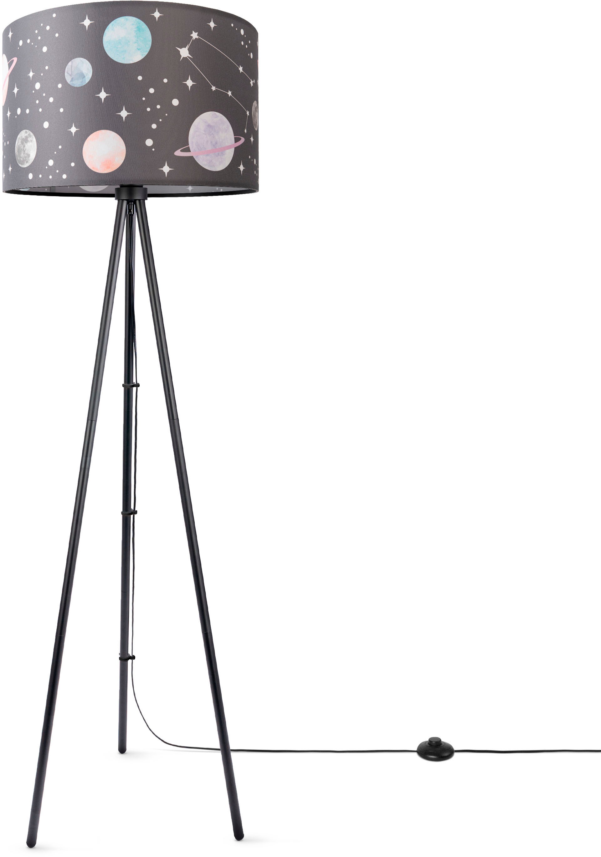 Paco Home Stehlampe »Trina Cosmo«, Leuchtmittel E27 | ohne Leuchtmittel, Stehlampe Kinderzimmer Stativ Stoffschirm Planet Sterne Dreibein