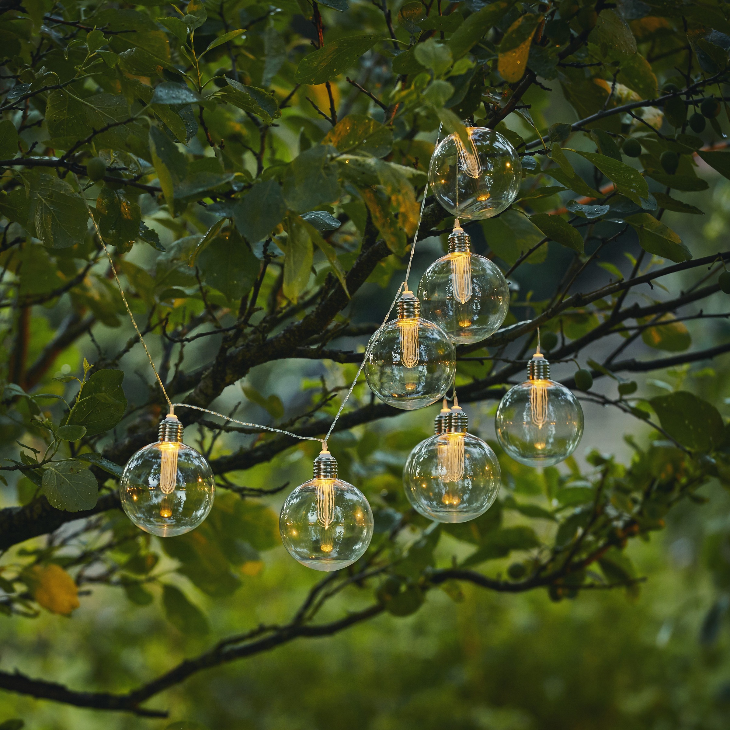 Parforce Traditional Hunting LED-Lichterkette »Chania« 8 Stk.-flammig Ø 8 cm, ca. 2,45 m + 2 m Zuleitung, klar, Kunststoff, Akku, outdoor