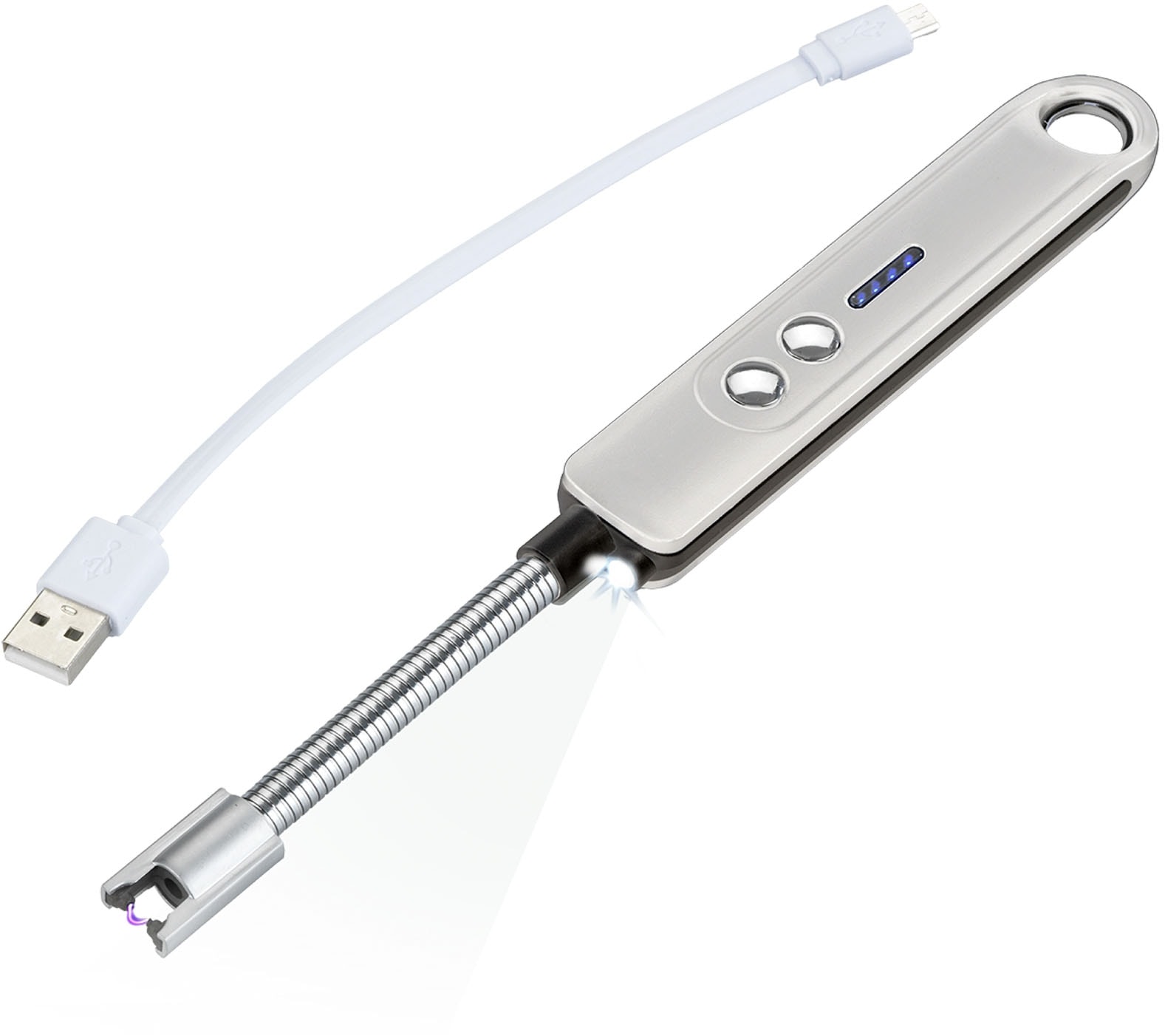 Maximex Stabanzünder »LED Lichtbogen-Feuerzeug« mit elektrischem Anzünder, ohne Gas, Flammen und Nachfüllen in silberfarben