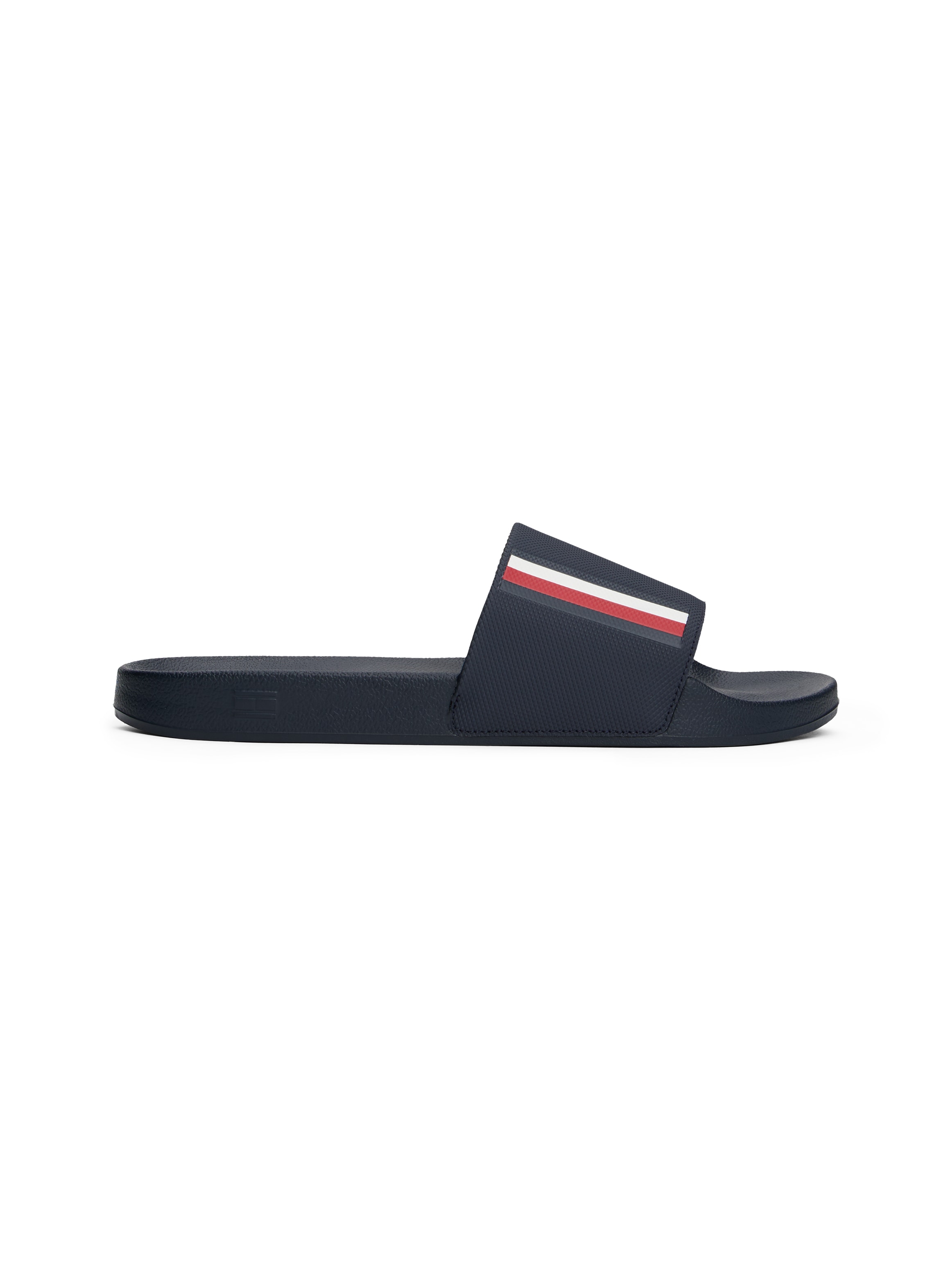 Tommy Hilfiger Pantolette »CORPORATE TEXTURED POOL SLIDE«, Strandmode, Schlupfschuh, Poolslide mit farbigen Streifen
