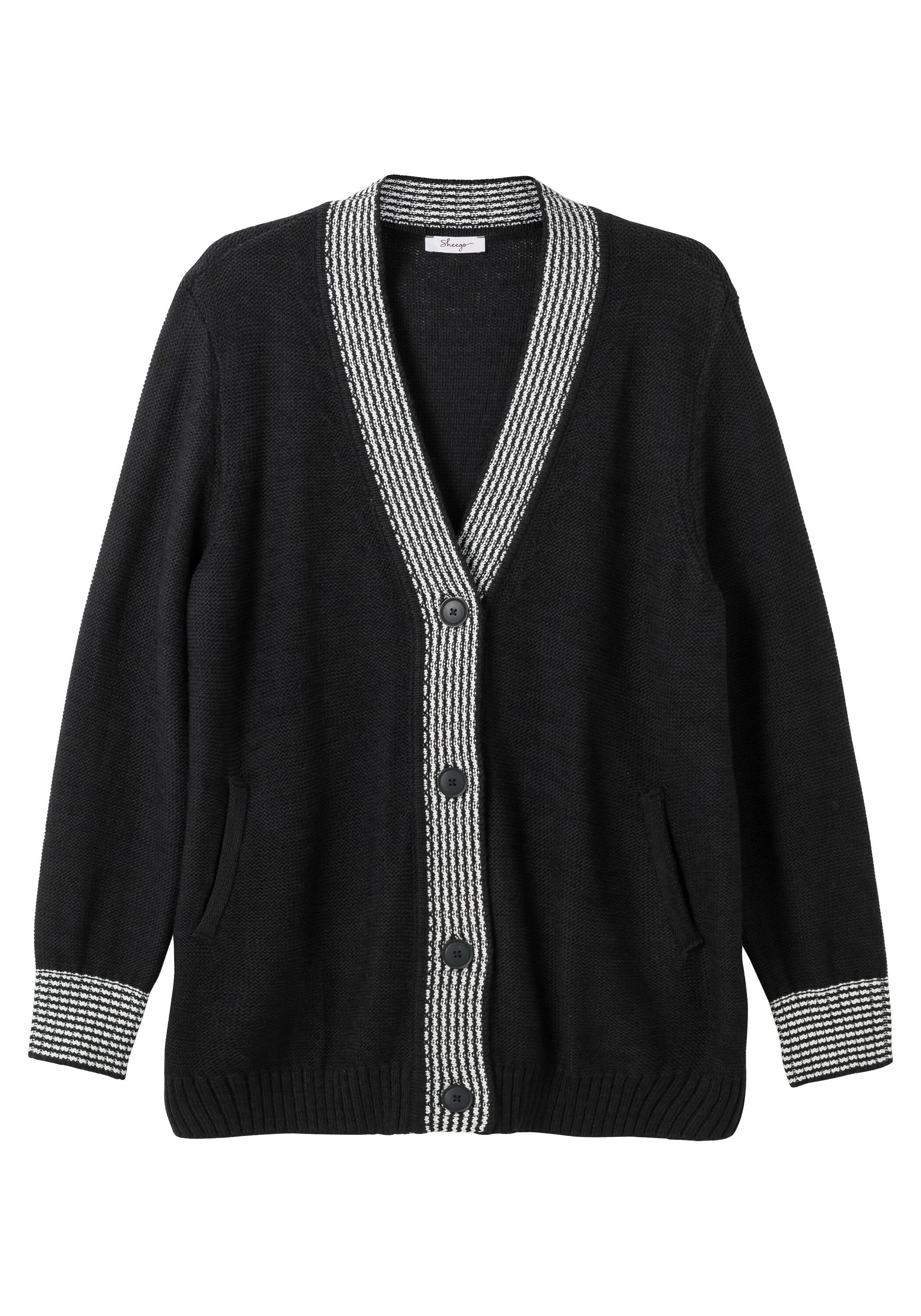 Sheego Cardigan »Strickjacke mit Kontrastdetails im Hahnentrittmuster«, mit Kontrastdetails im Hahnentrittmuster