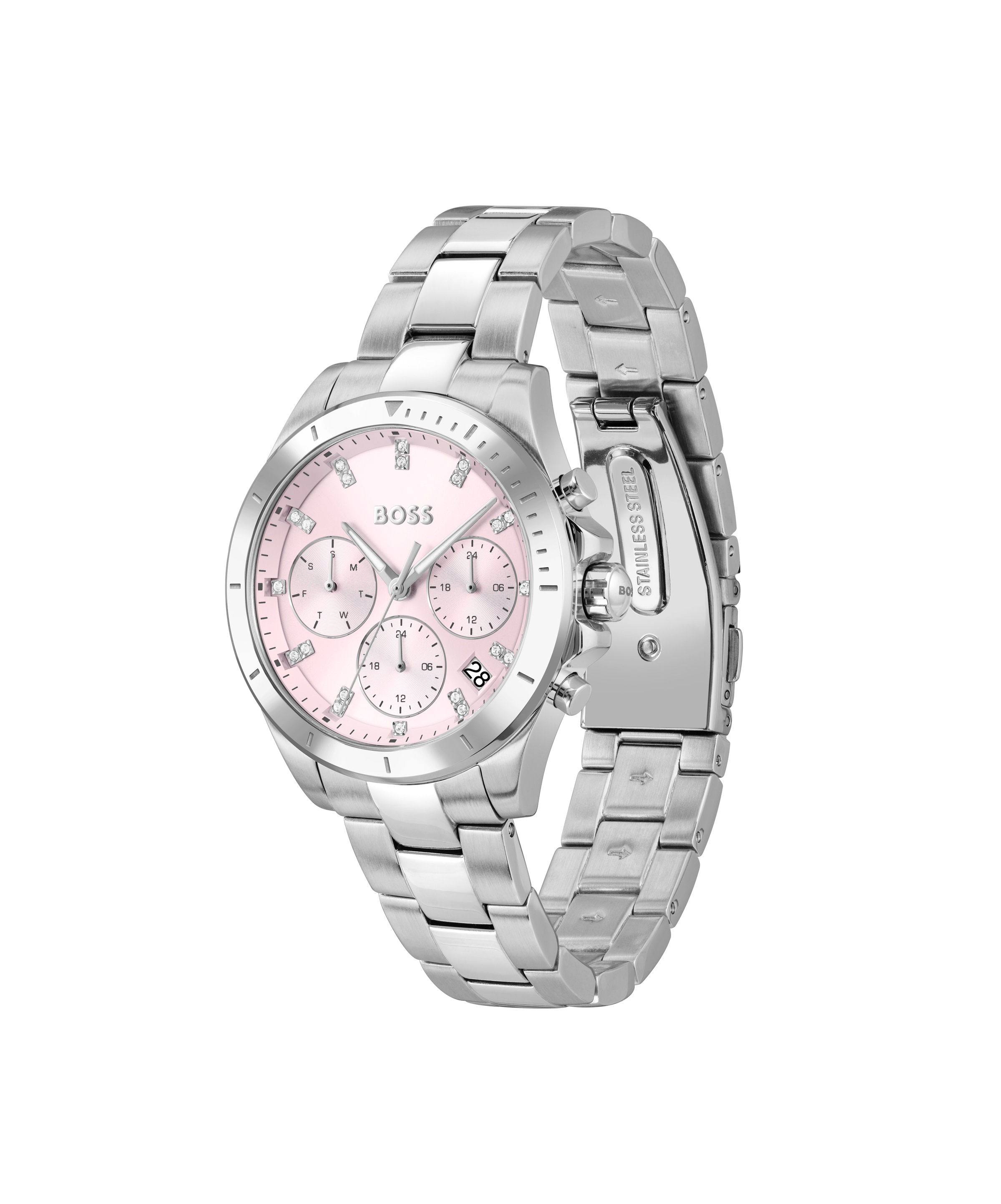 BOSS Multifunktionsuhr »ALLEY« Quarzuhr, Armbanduhr, Damenuhr, Edelstahlarmband, analog, Tag